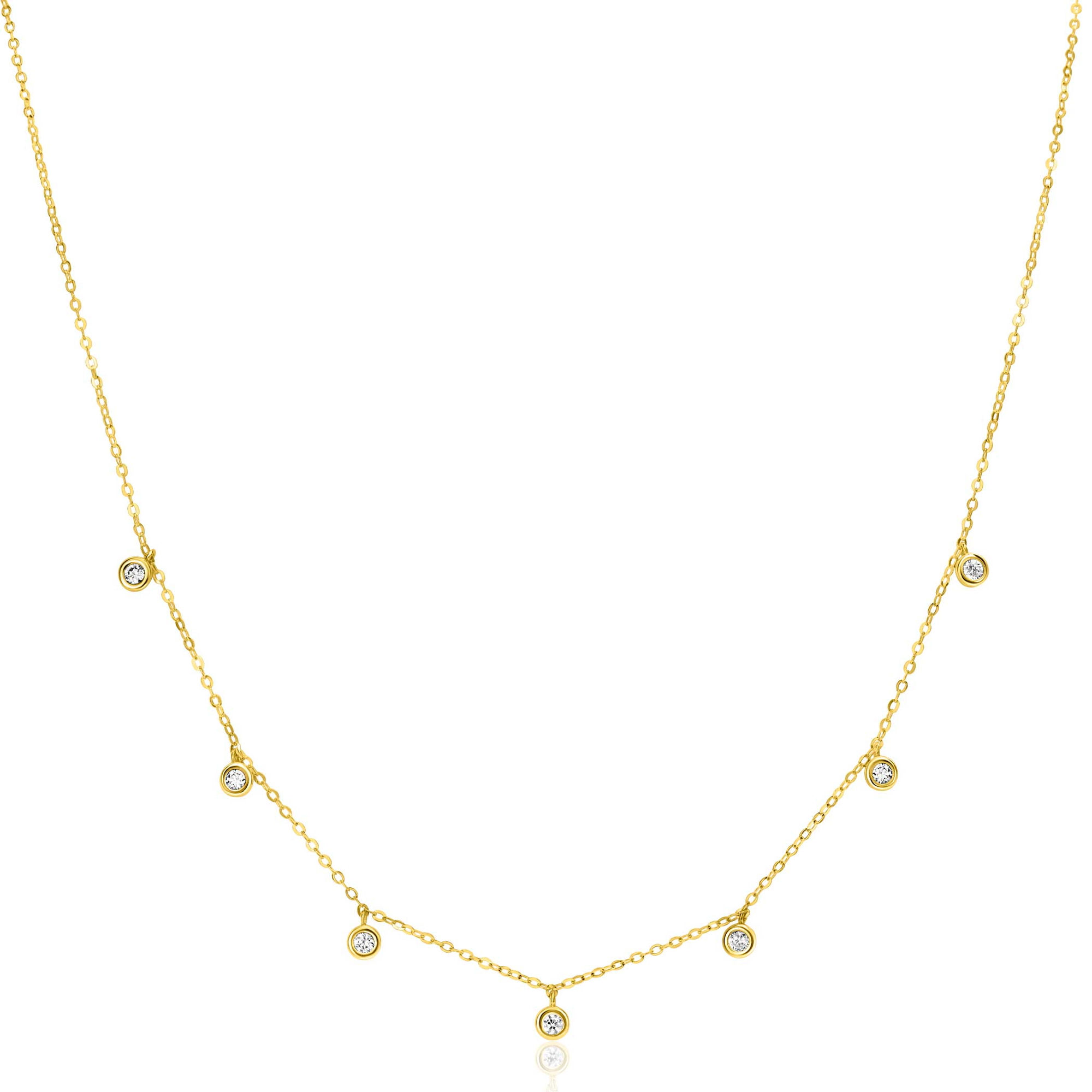 ZINZI 14K Gold Anchor Necklace 7 Small Round Pendants White Zirconias 40-43cm ZGC451