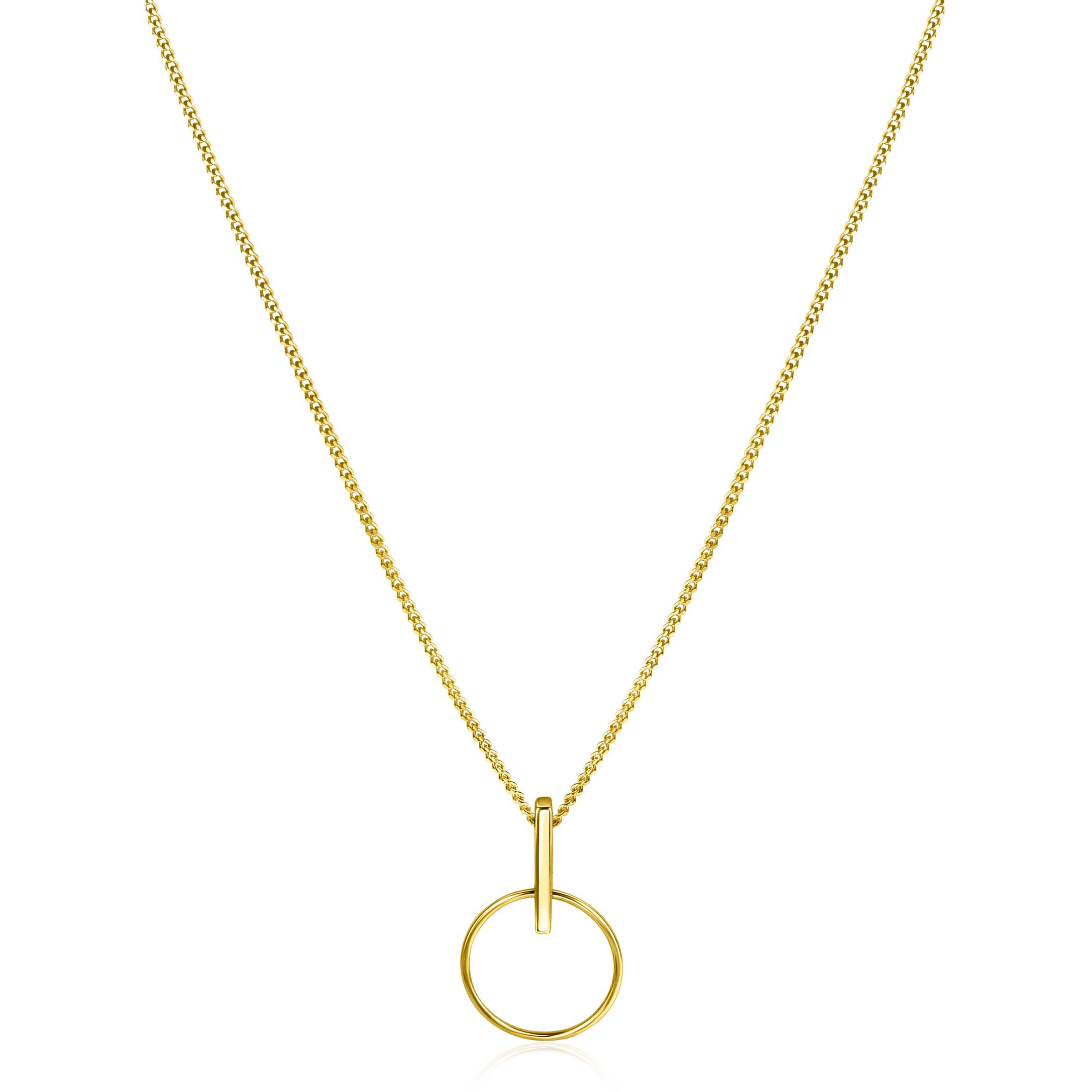 ZINZI Gold 14 krt gouden hanger 18mm met open ronde vorm en trendy staafje als hangoog ZGH404 (zonder collier)
