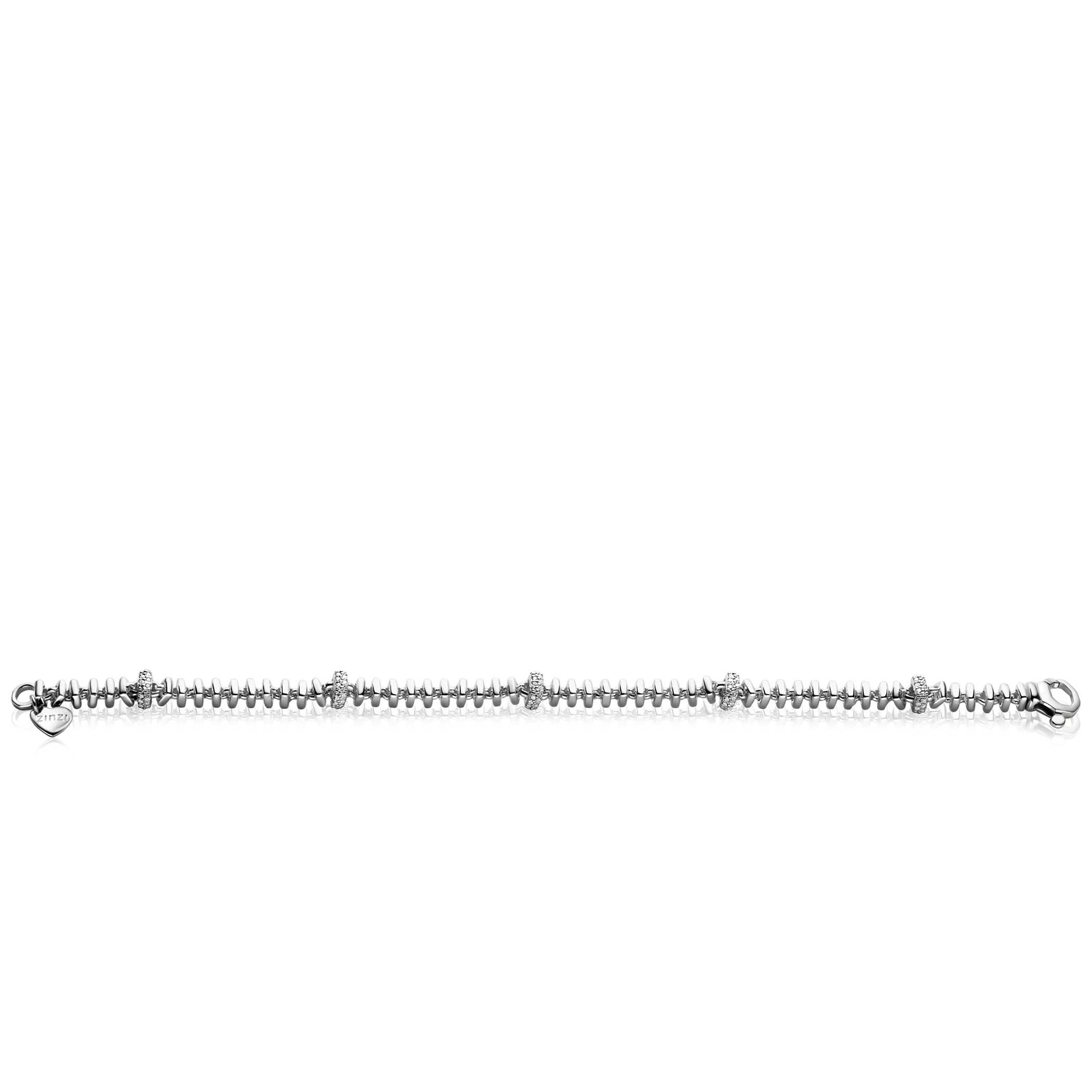 ZINZI silver square link bracelet 6mm wide, alternately set with white cubic zirconias 19cm ZIA2678