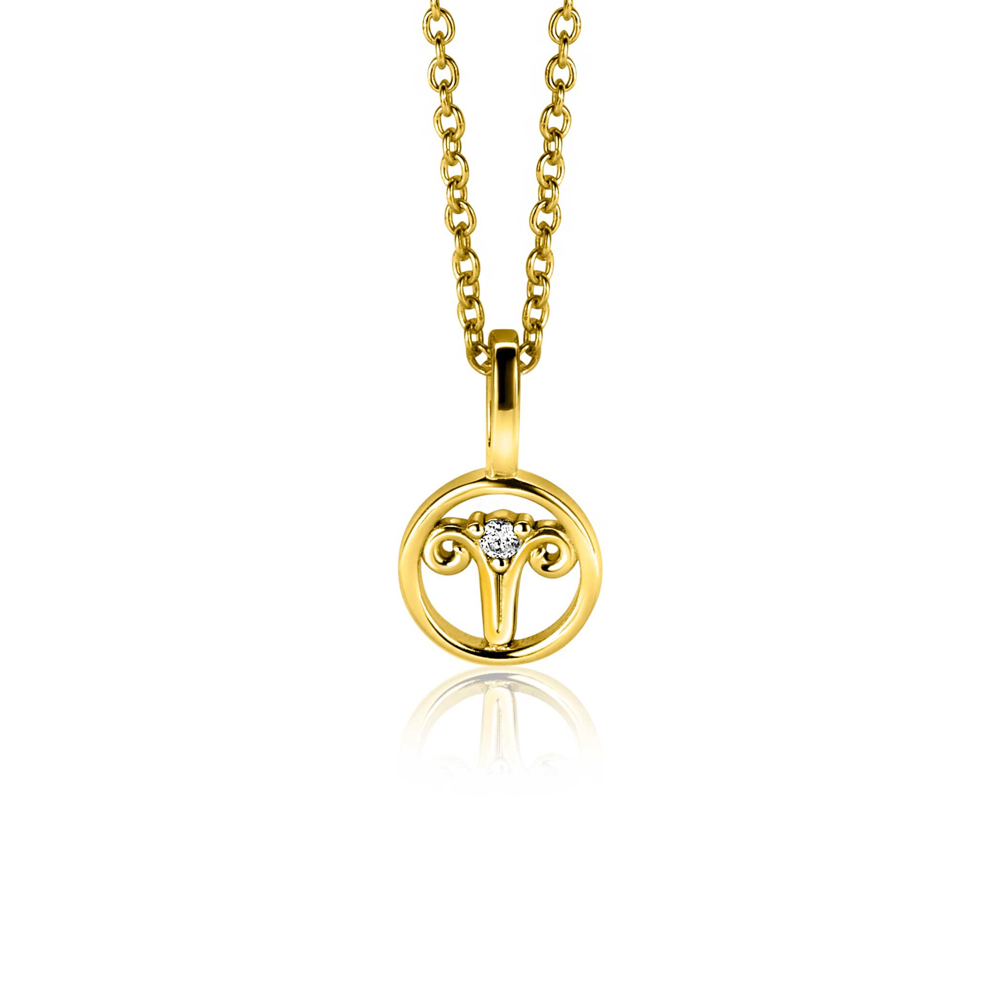9mm ZINZI gold plated zilveren Ram sterrenbeeldhanger bezet met witte zirconia ZIHY-RAM (zonder collier)