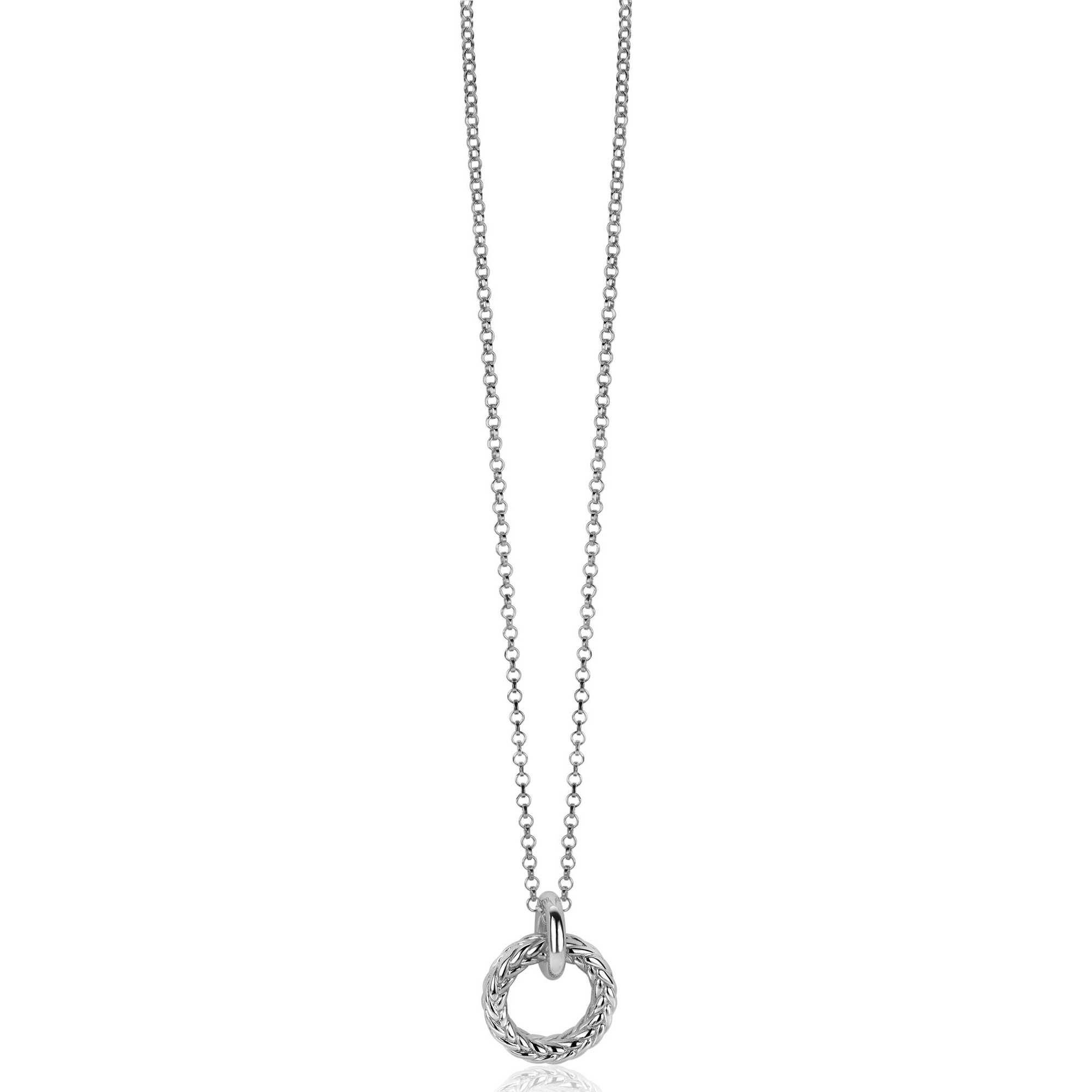 19mm ZINZI Sterling Silver Pendant Round with Rope Effect ZIH2246 (excl. necklace)
