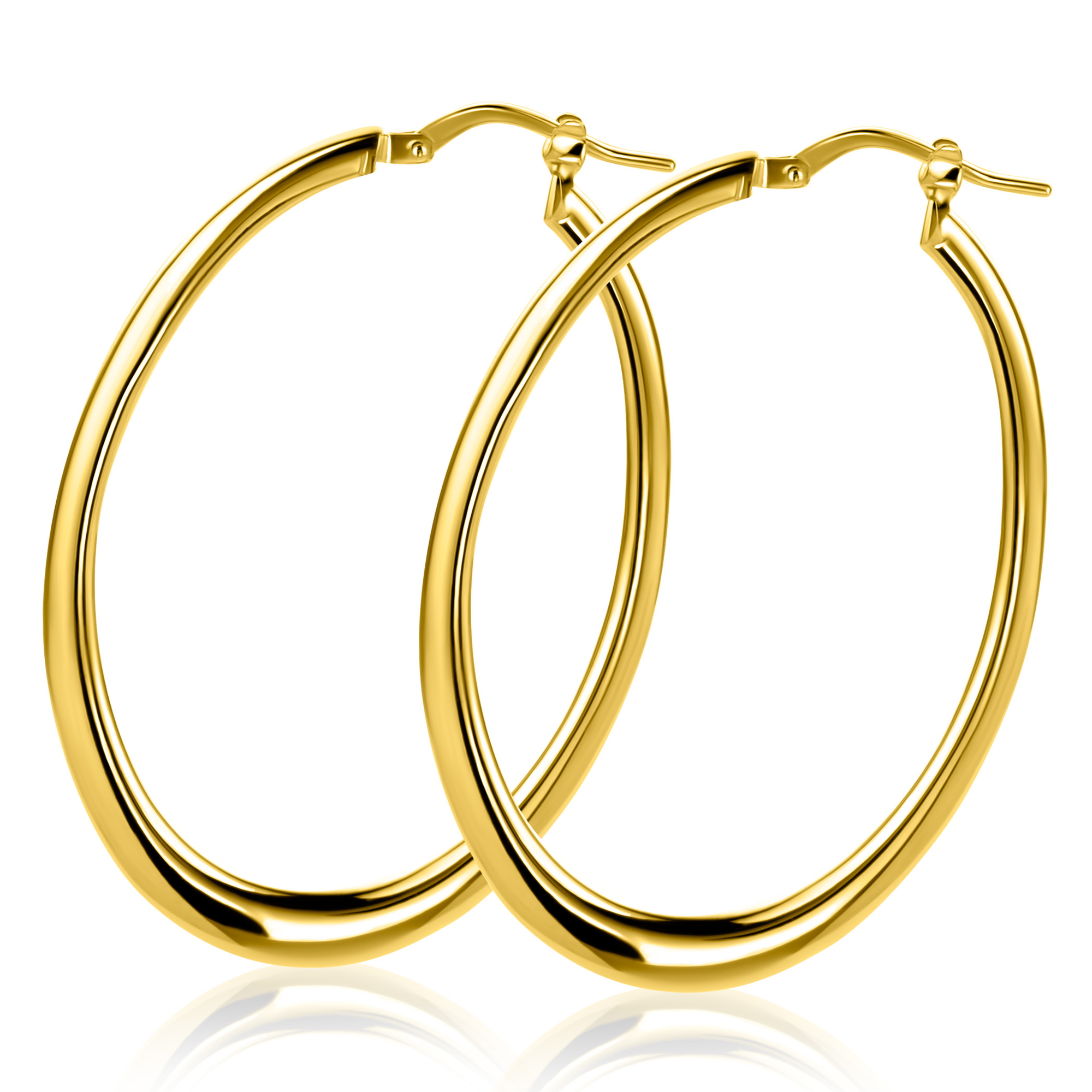 48mm ZINZI gold plated zilveren ovale oorringen met organisch gevormde buis 2mm breed en handige bovensluiting ZIO2701G