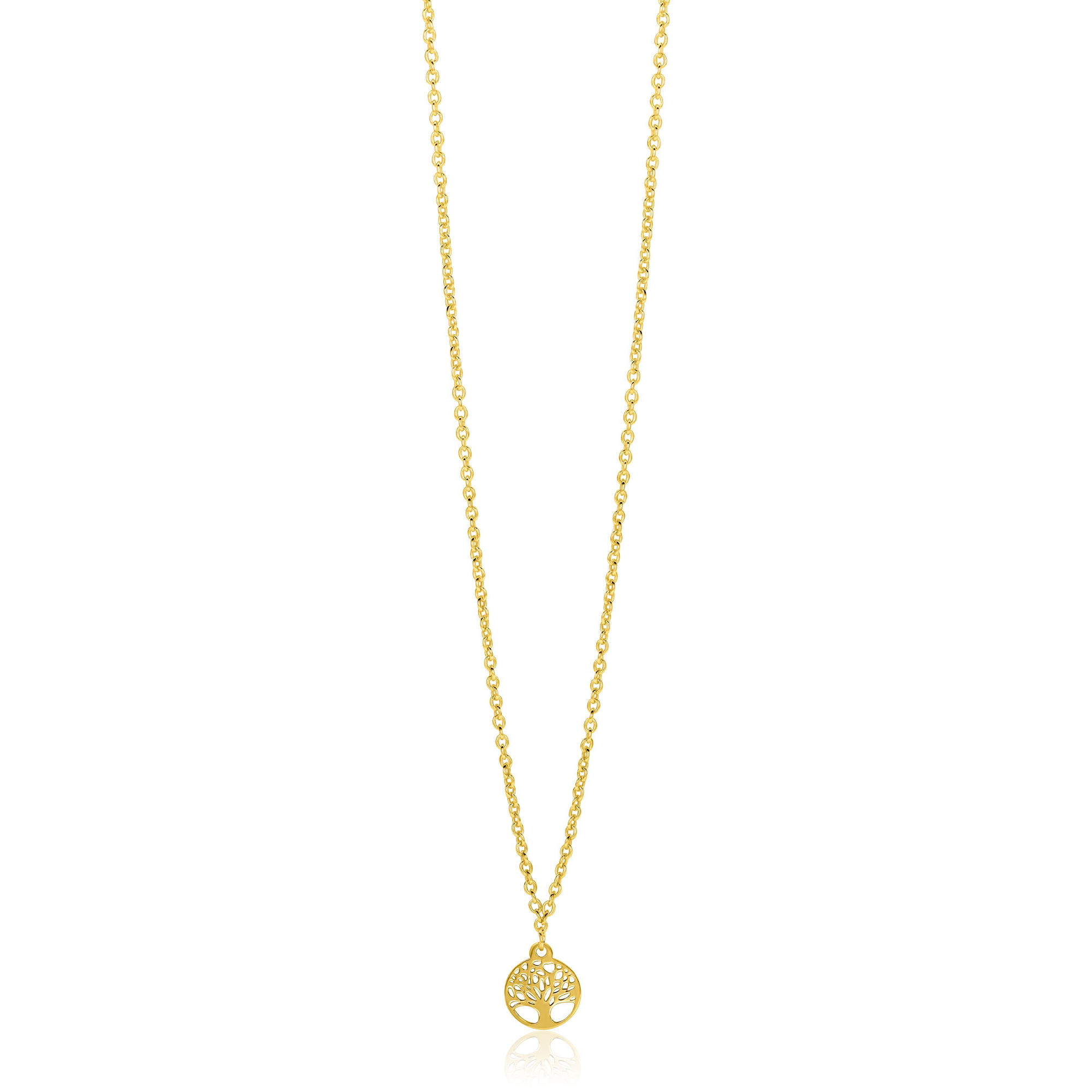 ZINZI gold plated zilveren ketting met levensboom hanger 8mm 42-45cm ZIC-BF139G
