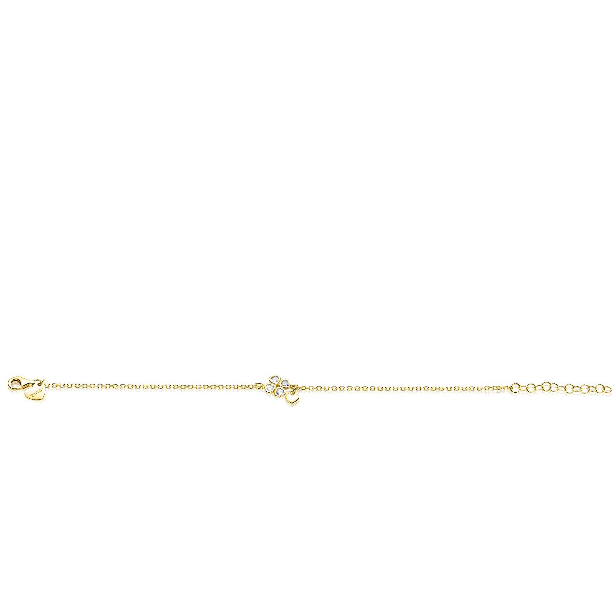 ZINZI goldplated zilveren schakelarmband met klavertje vier en hartje hanger ZIA2783Y