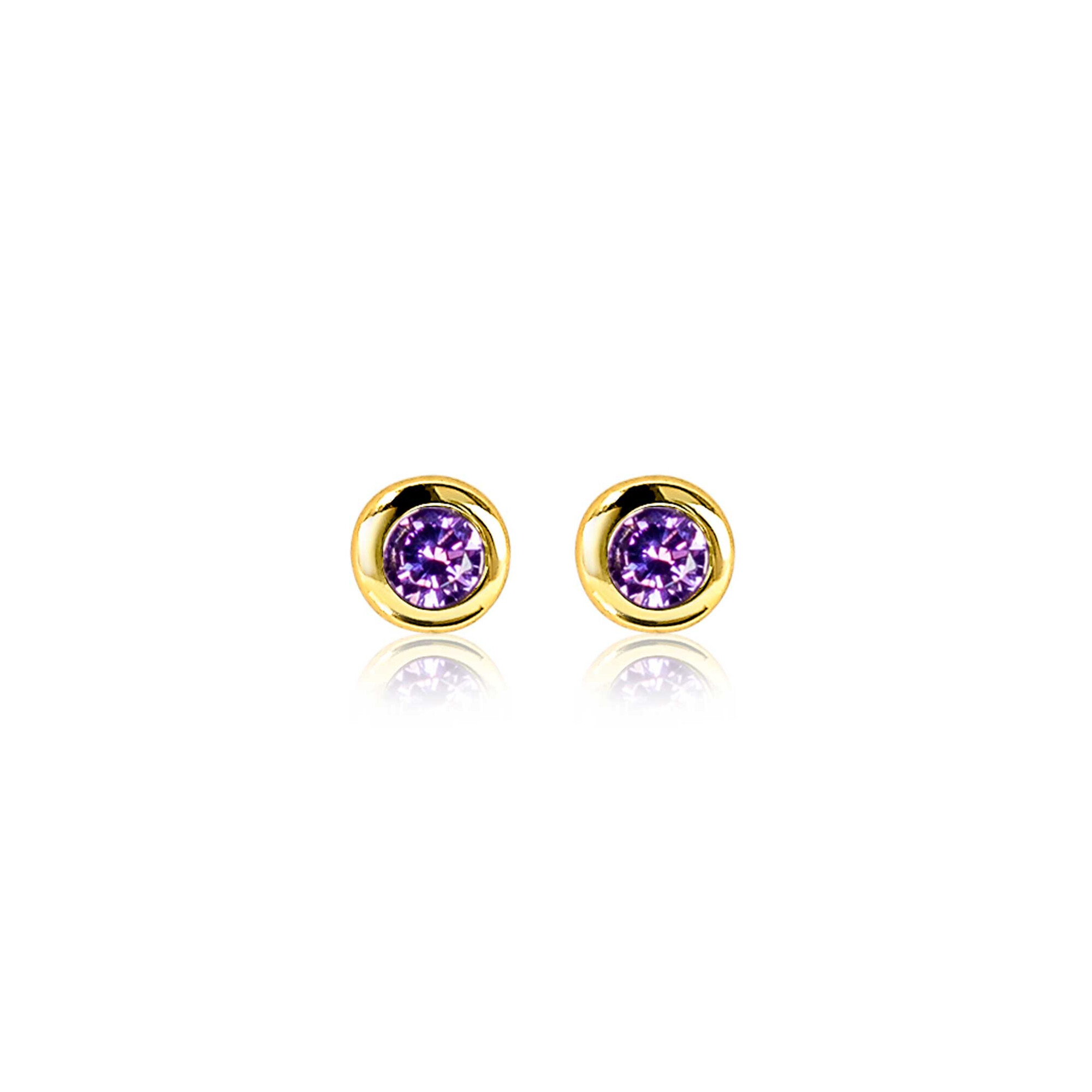 FEBRUARI oorknoppen 4mm gold plated met geboortesteen paars amethist zirconia
