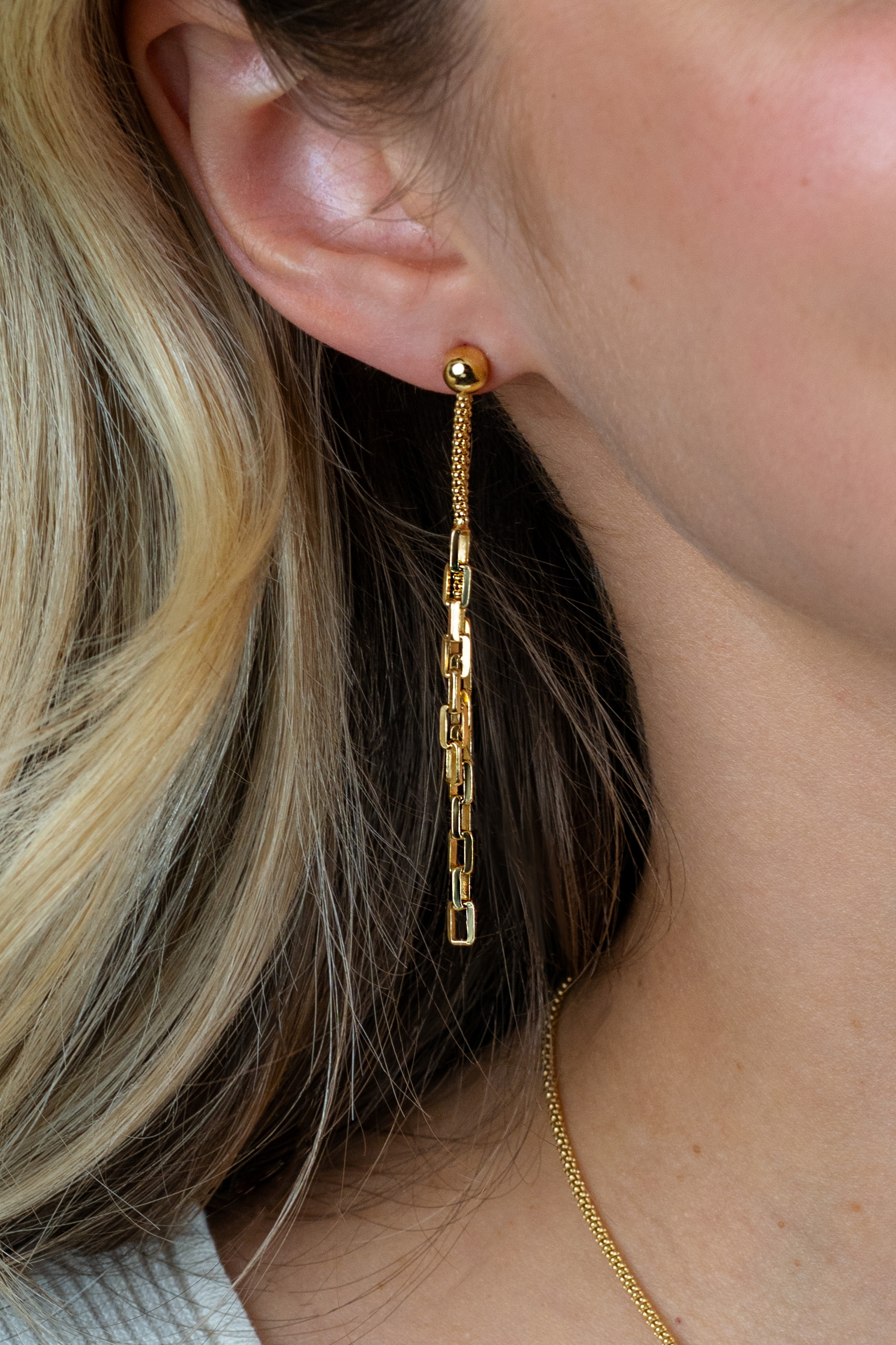 65mm ZINZI gold plated zilveren multi-look oorstekers met bungelende paperclip schakels ZIO2709G