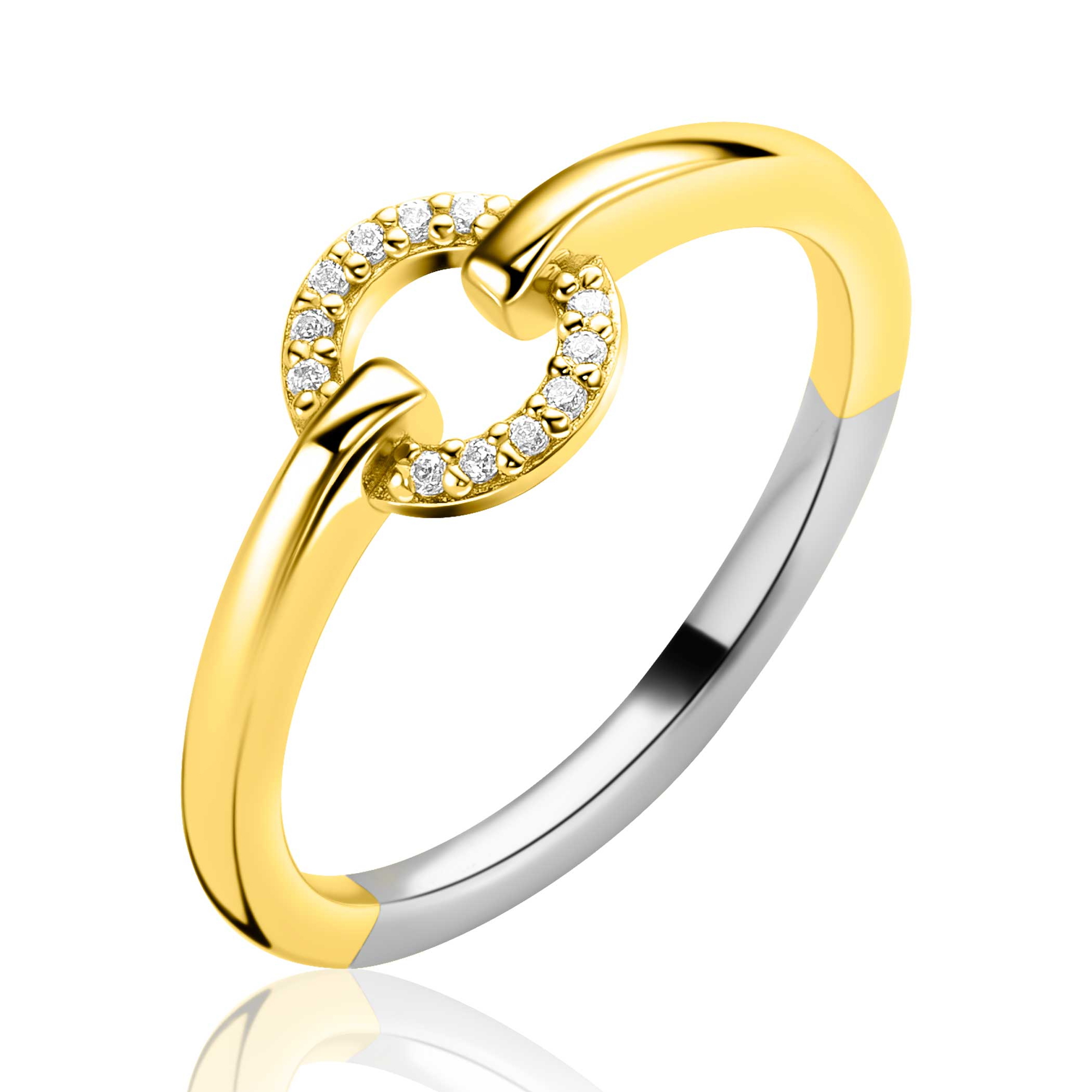 ZINZI zlv. ring gg.verg. open rondje zirconia's mt.62