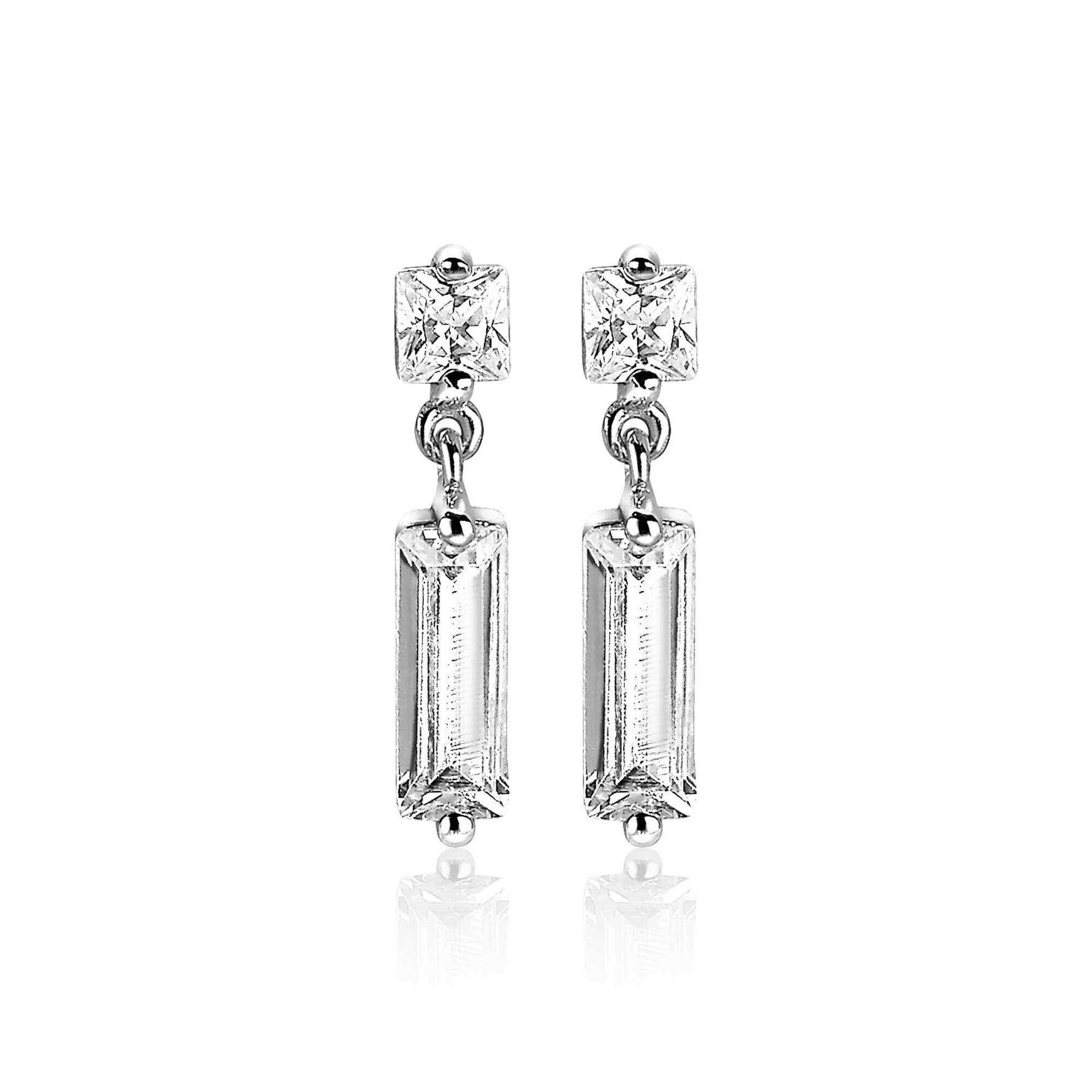 ZINZI zilveren oorsieraden 15mm baguette rechthoek vierkant wit ZIO2056