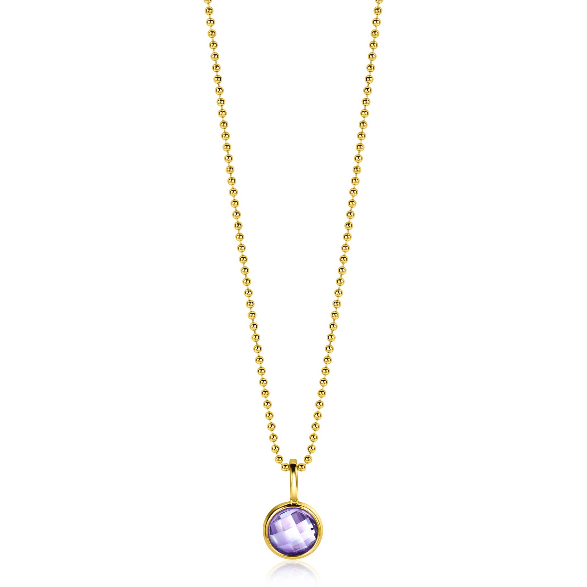 JUNI hanger 8mm gold plated geboortesteen licht paars amethist zirconia (zonder collier)