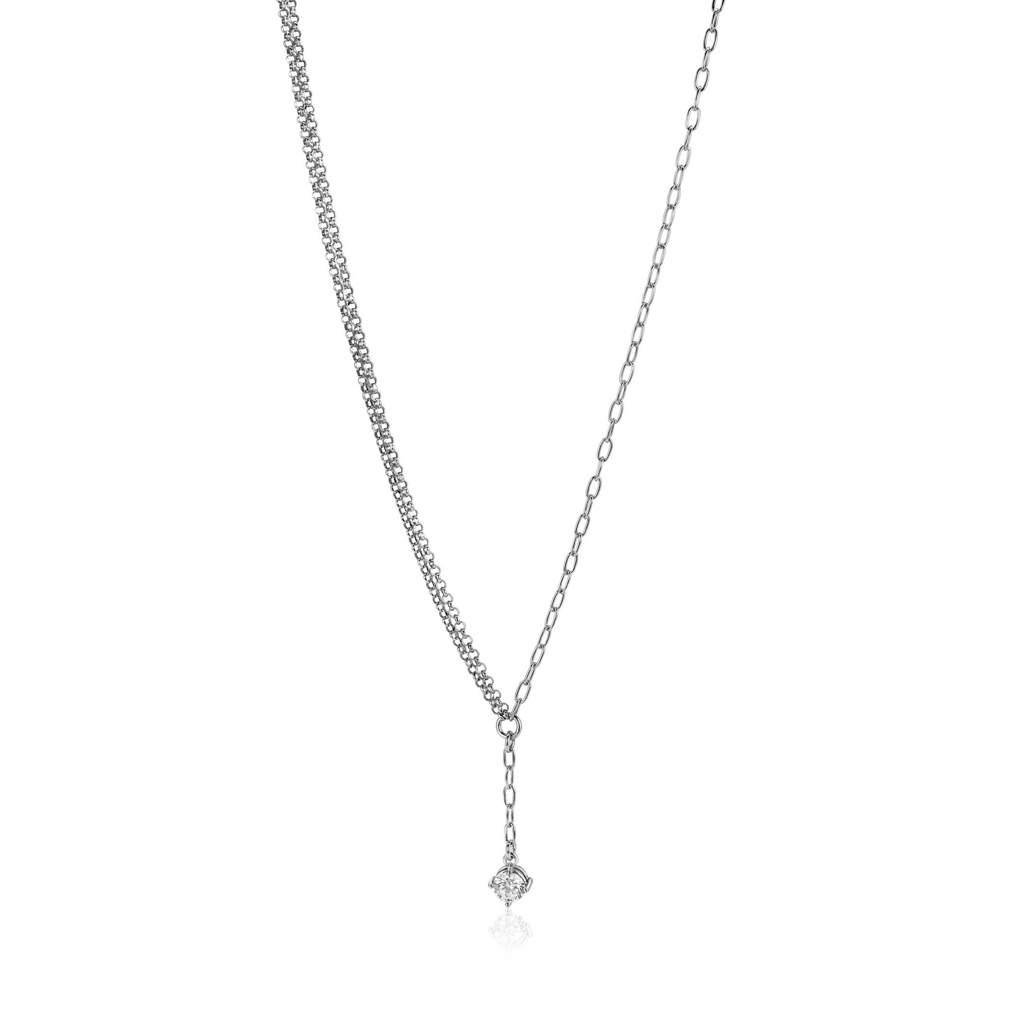 ZINZI Silber Y-Collier mit feinen Gliedern, hängender weißer runder Zirkonia, 42-45 cm ZIC2660