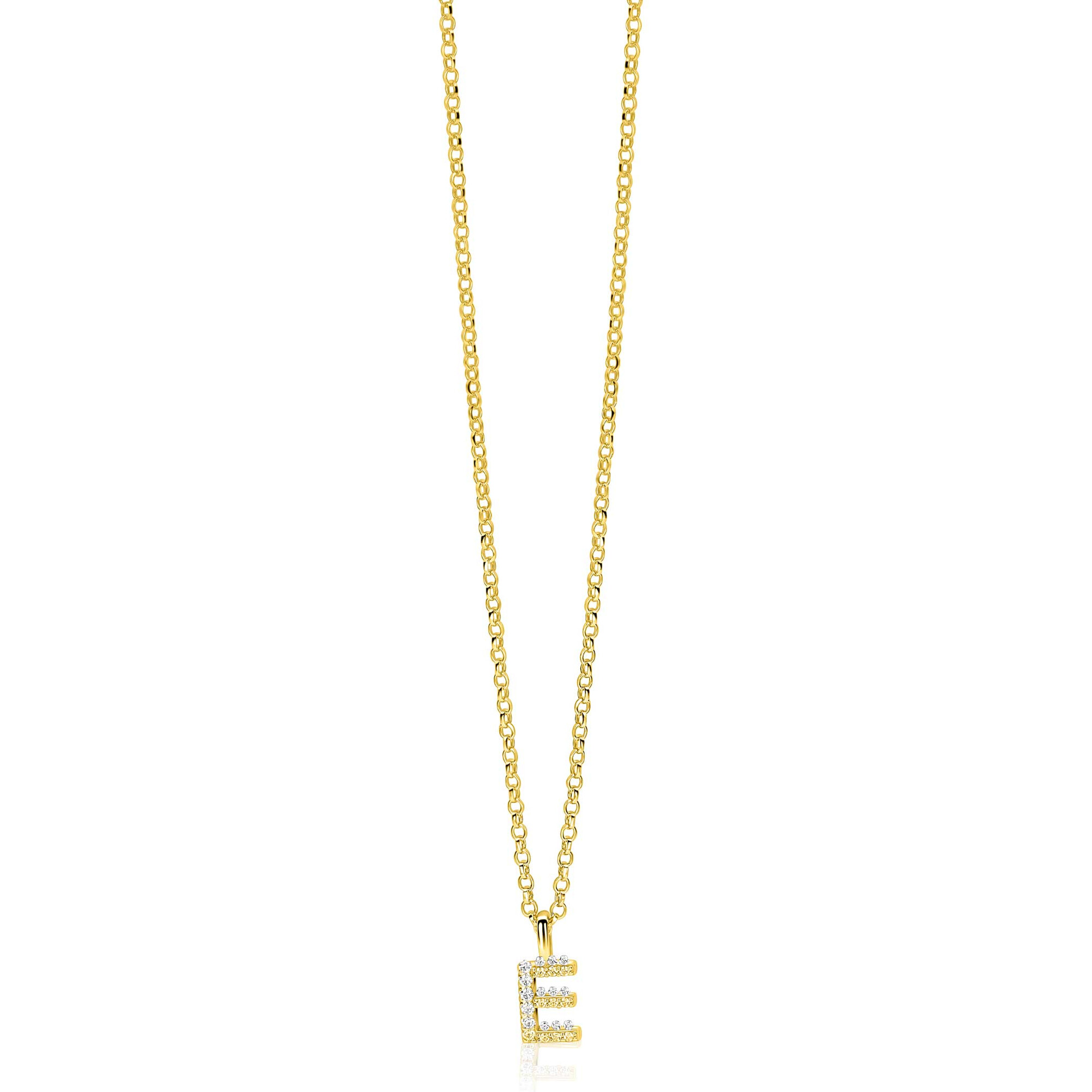 ZINZI zlv. hanger gg.verg.letter E bezet met zirconia's