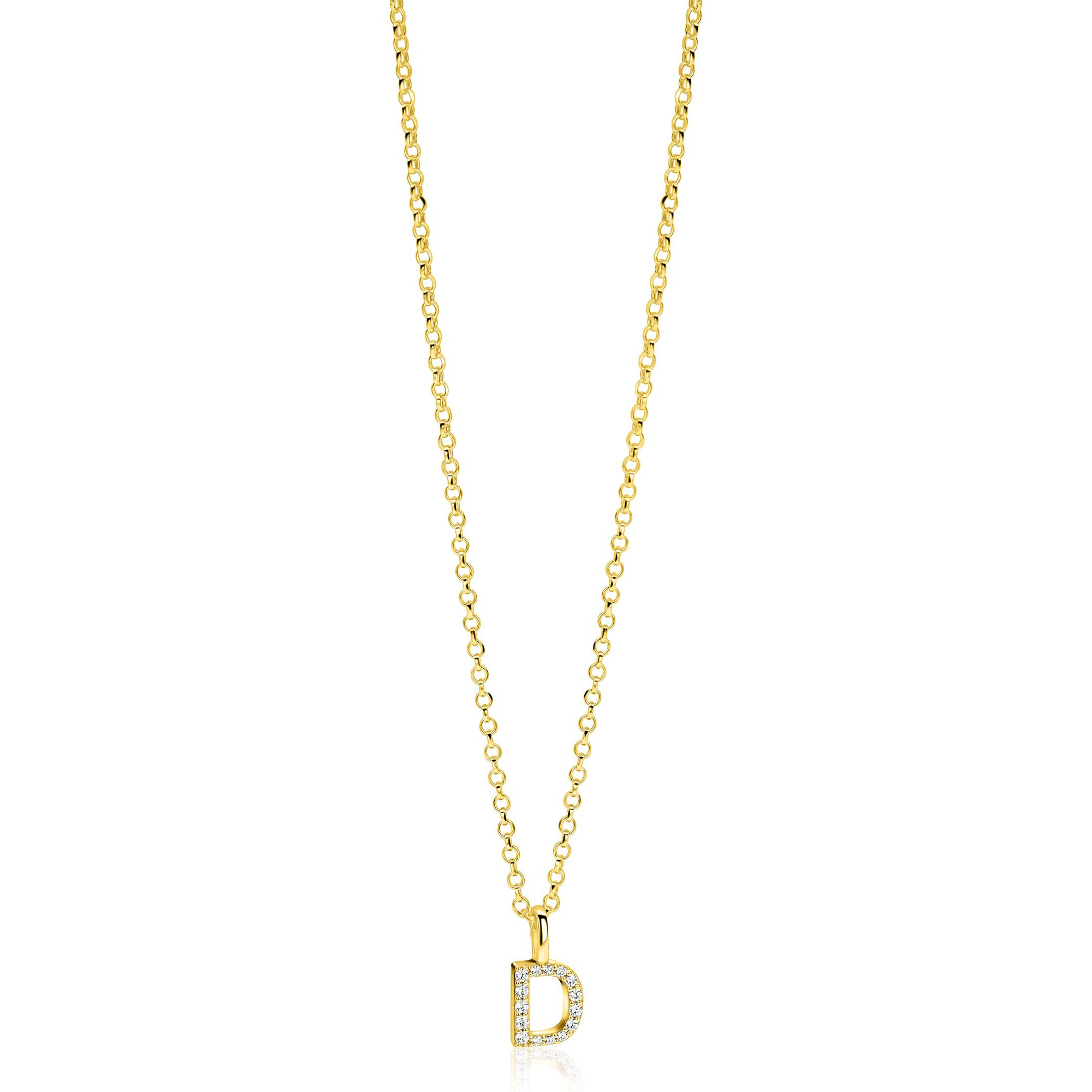 ZINZI zlv. hanger gg.verg.letter D bezet met zirconia's
