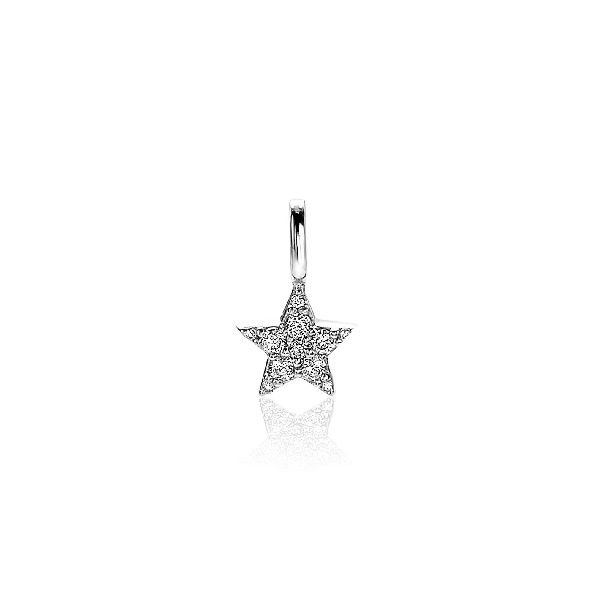 ZINZI zilveren ster hanger 13mm wit ZIH2138 (zonder collier)
