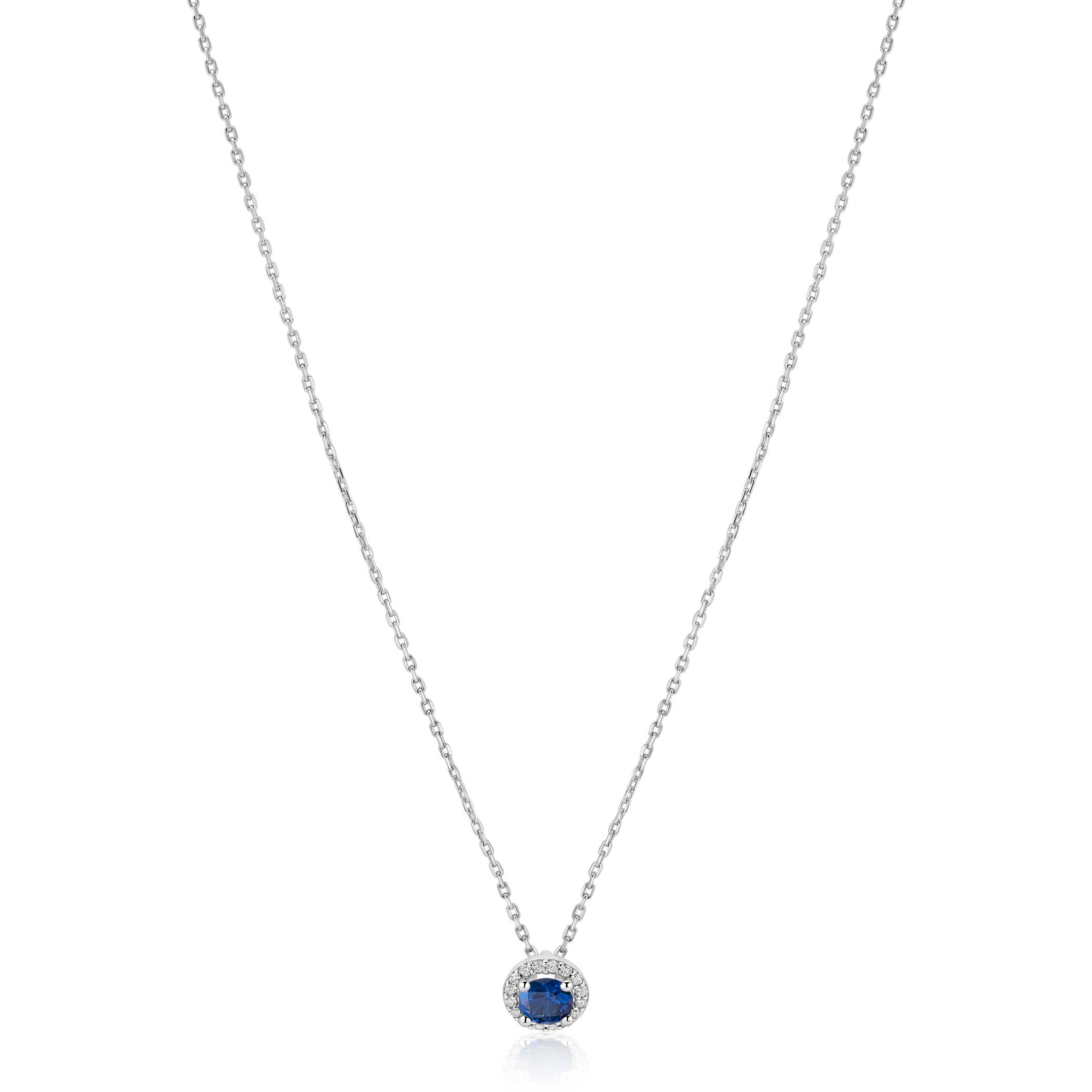 ZINZI zilveren ketting 45cm met saffierblauwe kleursteen in entourage zetting ZIC2697B