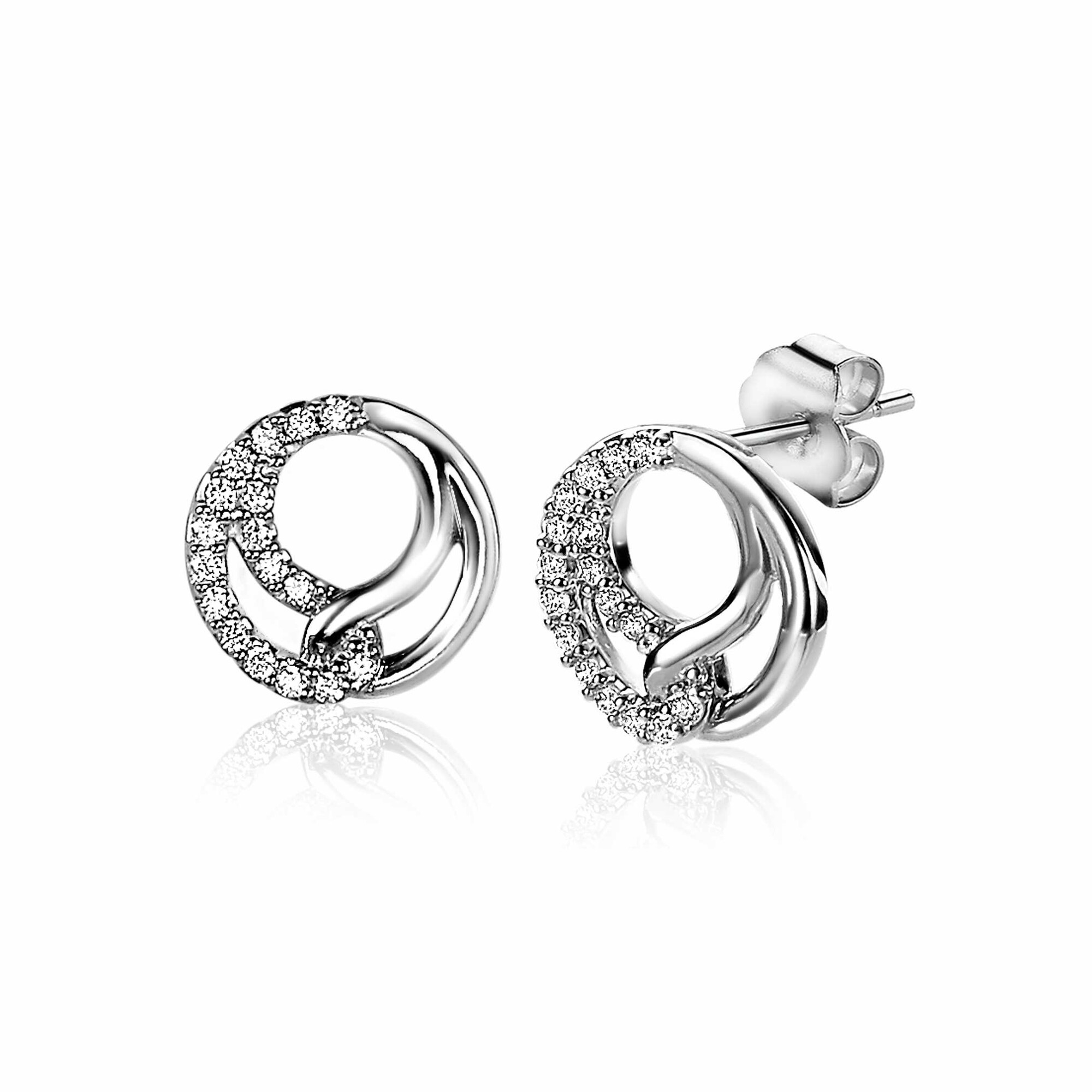 ZINZI silberne Ohrstecker 10mm symbolisiert Verbundenheit  weiße Zirkonias ZIO2119