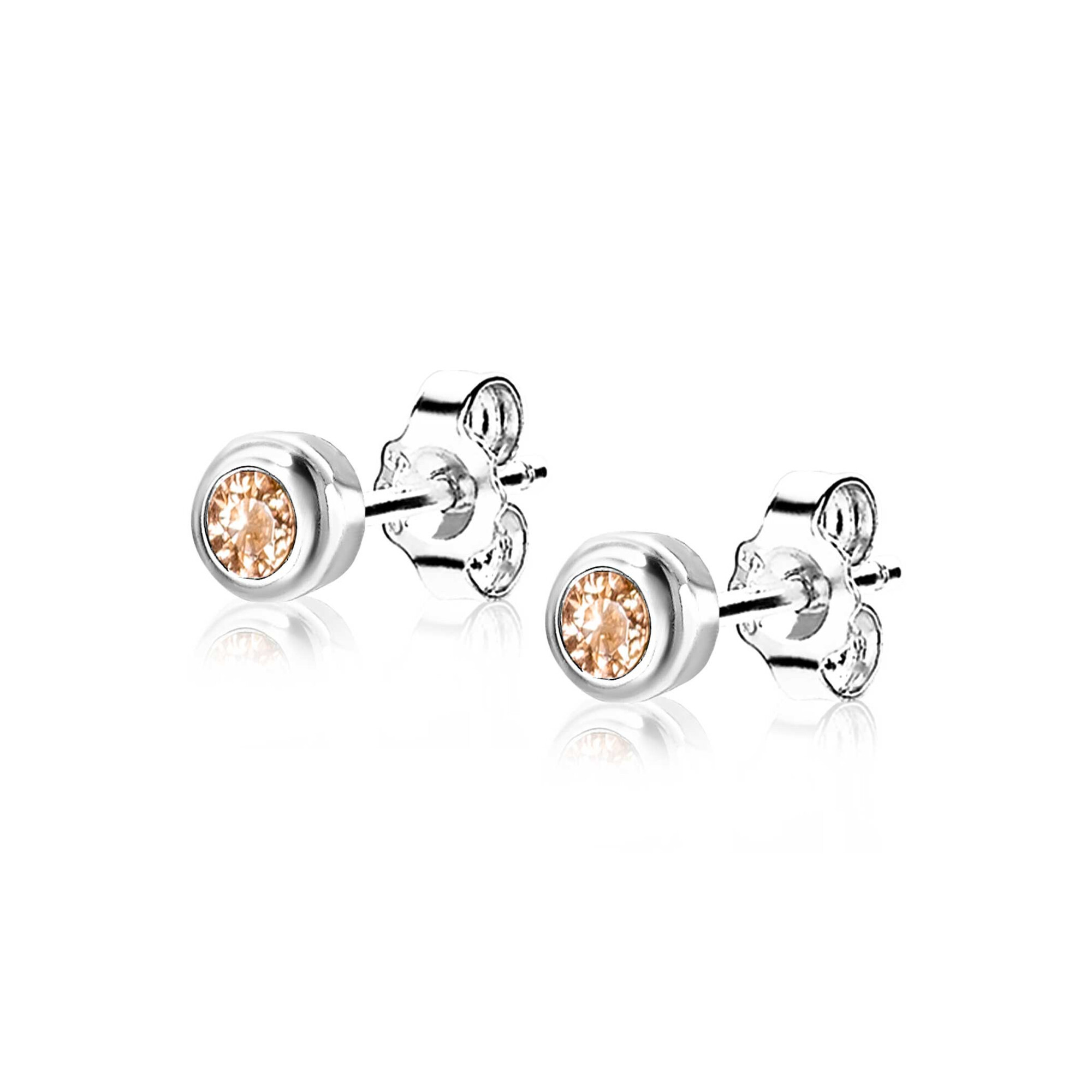 NOVEMBER oorknoppen 4mm zilver met geboortesteen geel citrien zirconia
