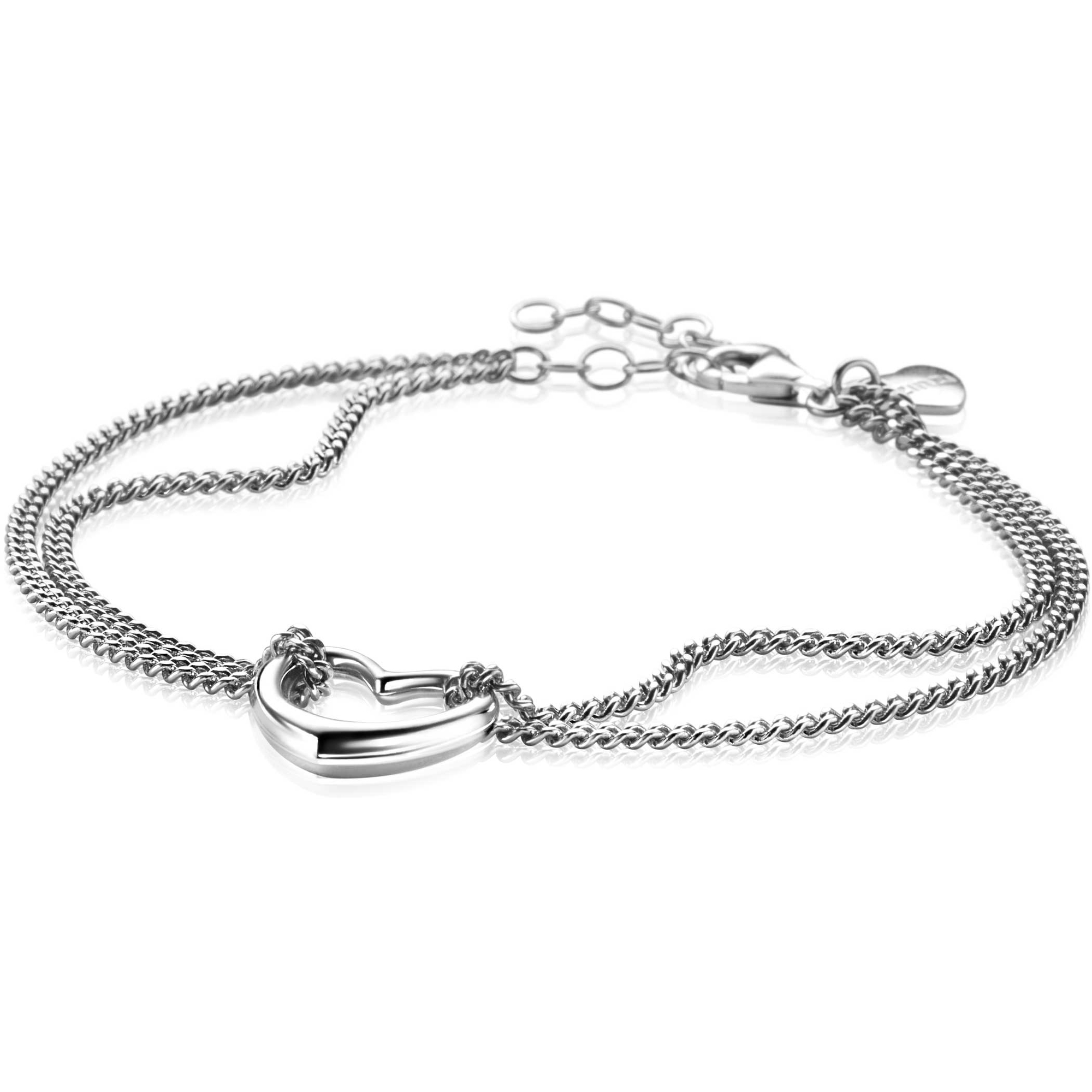 ZINZI zlv. armband dubbel grmt. met hart ertussen