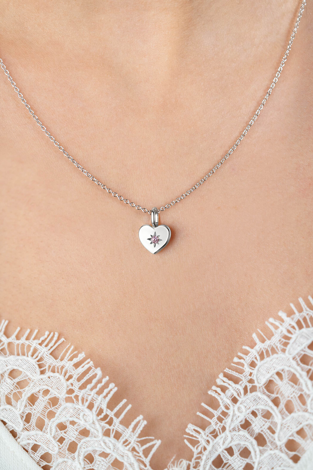 ZINZI zlv. hanger hart birthstones rozenkwarts cz.