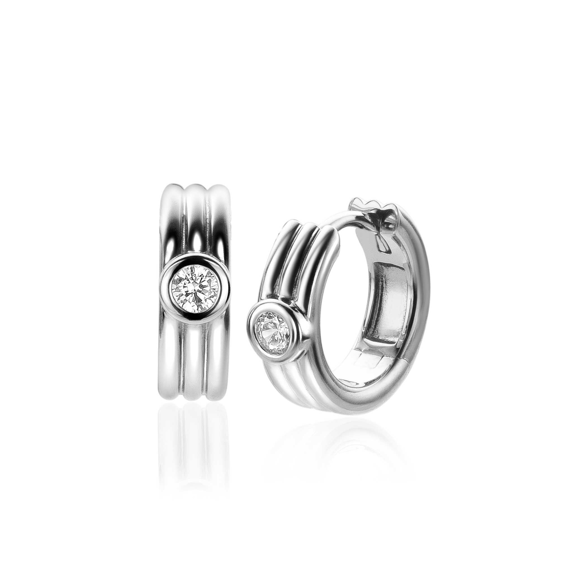 ZINZI silberne Luxusohrringe drei glatte Reihen und weißer runder Zirkonia 15x4mm ZIO2241