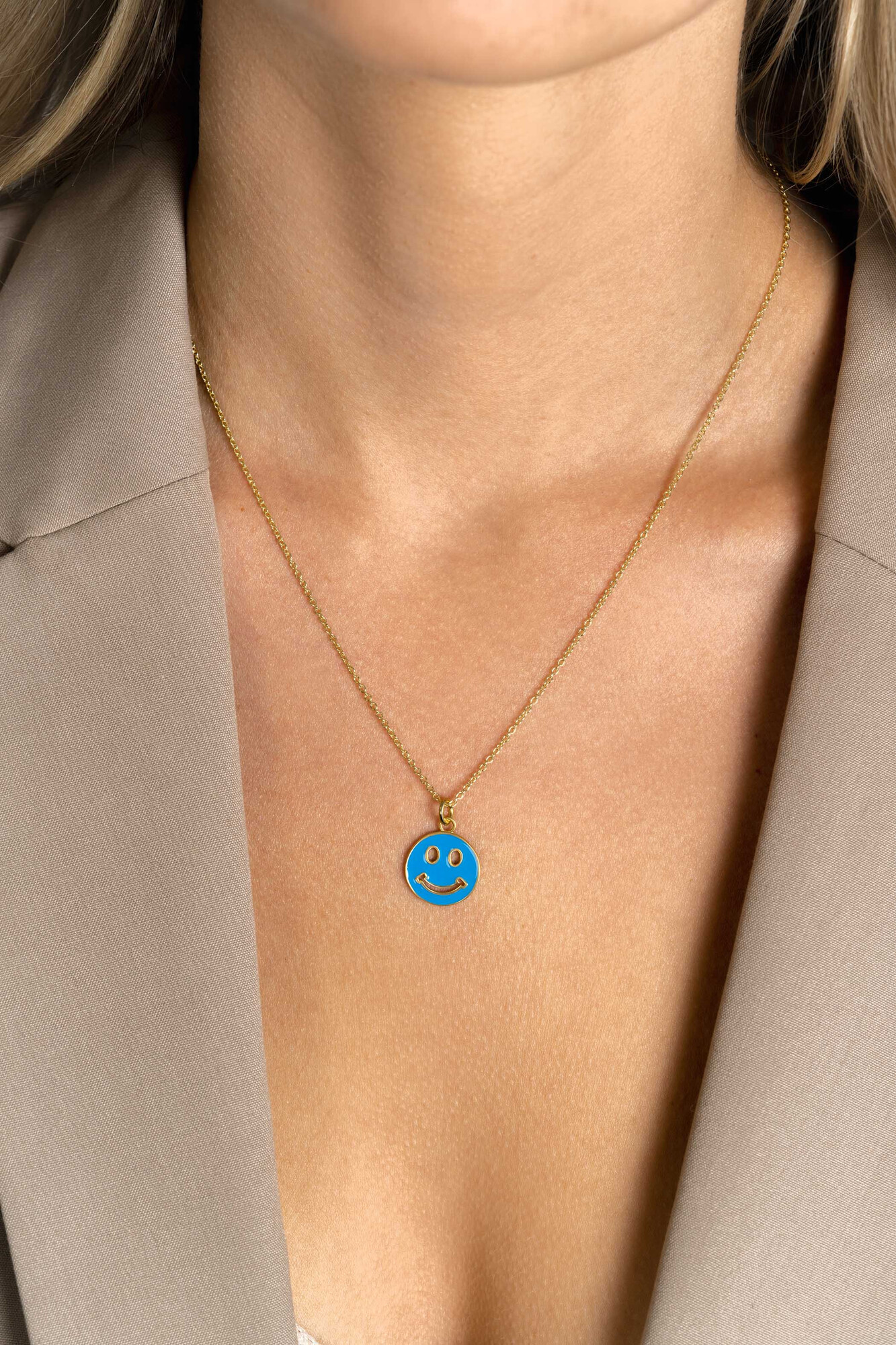 ZINZI zlv. hanger Smiley geel verguld blauw