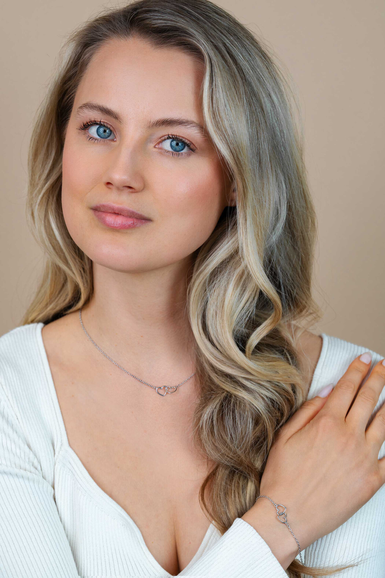 ZINZI zilveren ketting met 2 verbonden hartjes 40-45cm ZIC2513