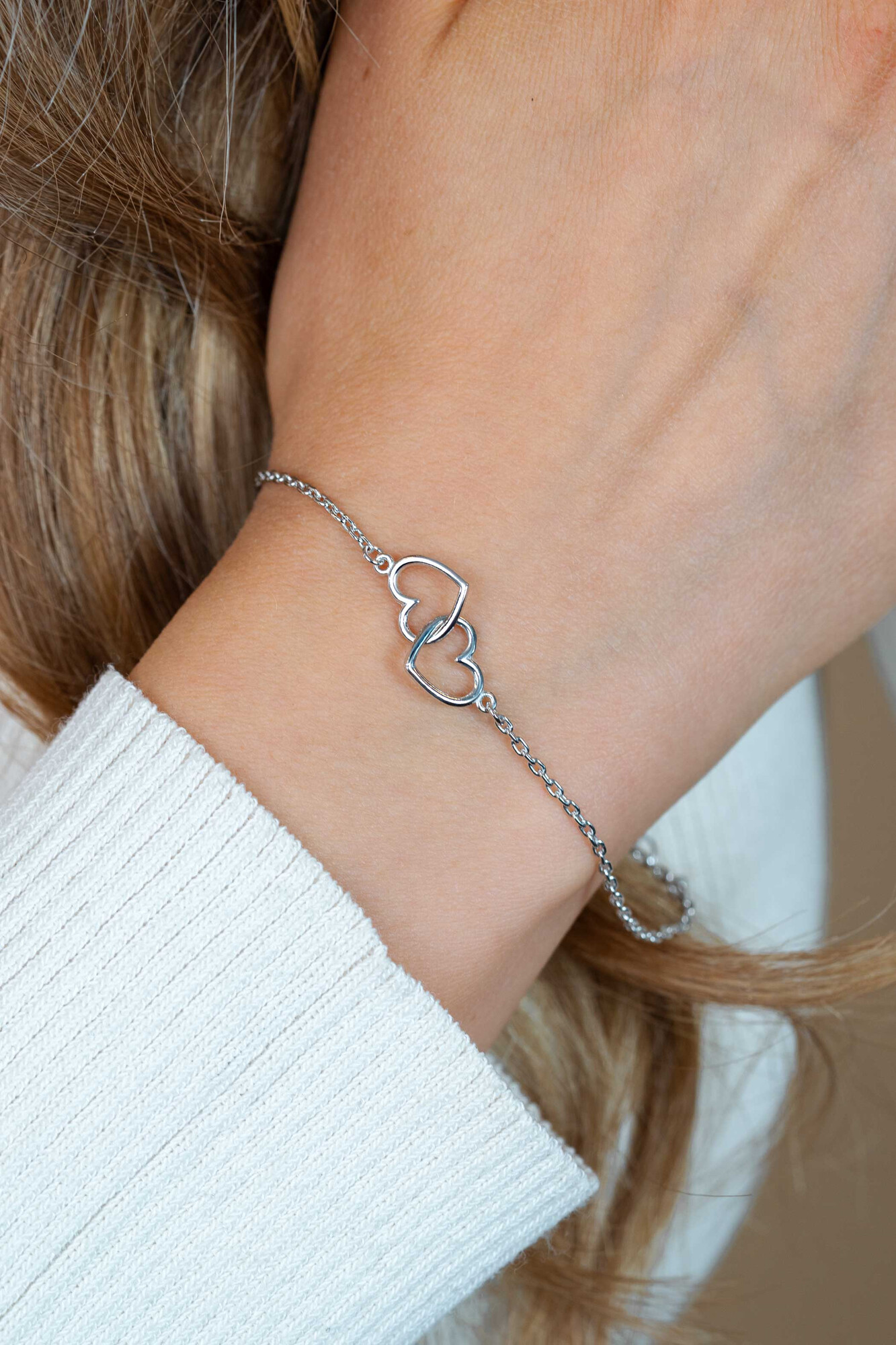 ZINZI Sterling Silver Bracelet with 2 Connected Hearts 16,5-19,5cm ZIA2513