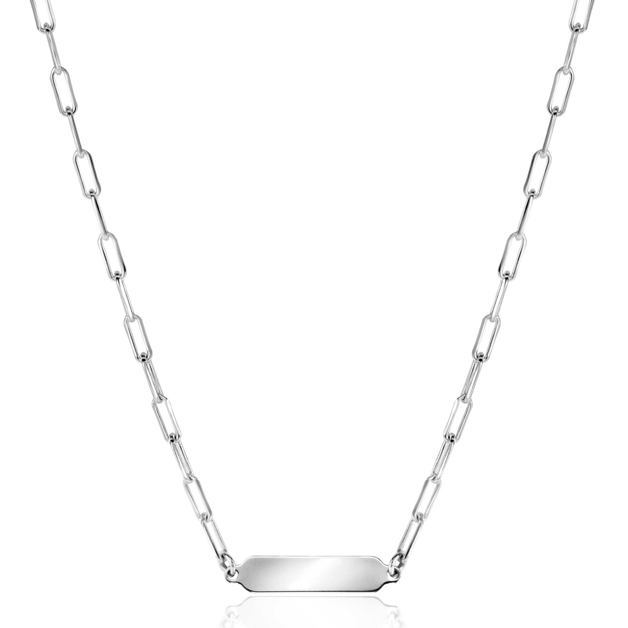 ZINZI zilveren ketting met paperclip-schakels en glanzend rechthoekig plaatje om te graveren 42-45cm ZIC2530