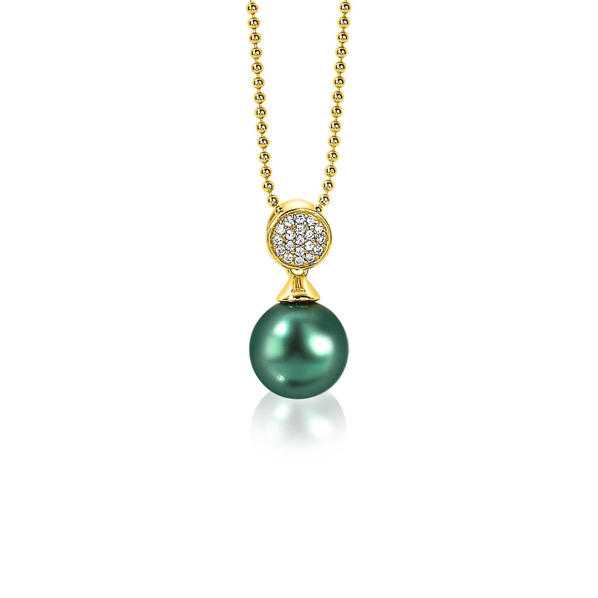 ZINZI silberner Perlenanhänger gelbvergoldet 18mm  weiße Zirkonias grüne Perle ZIH1151GG
