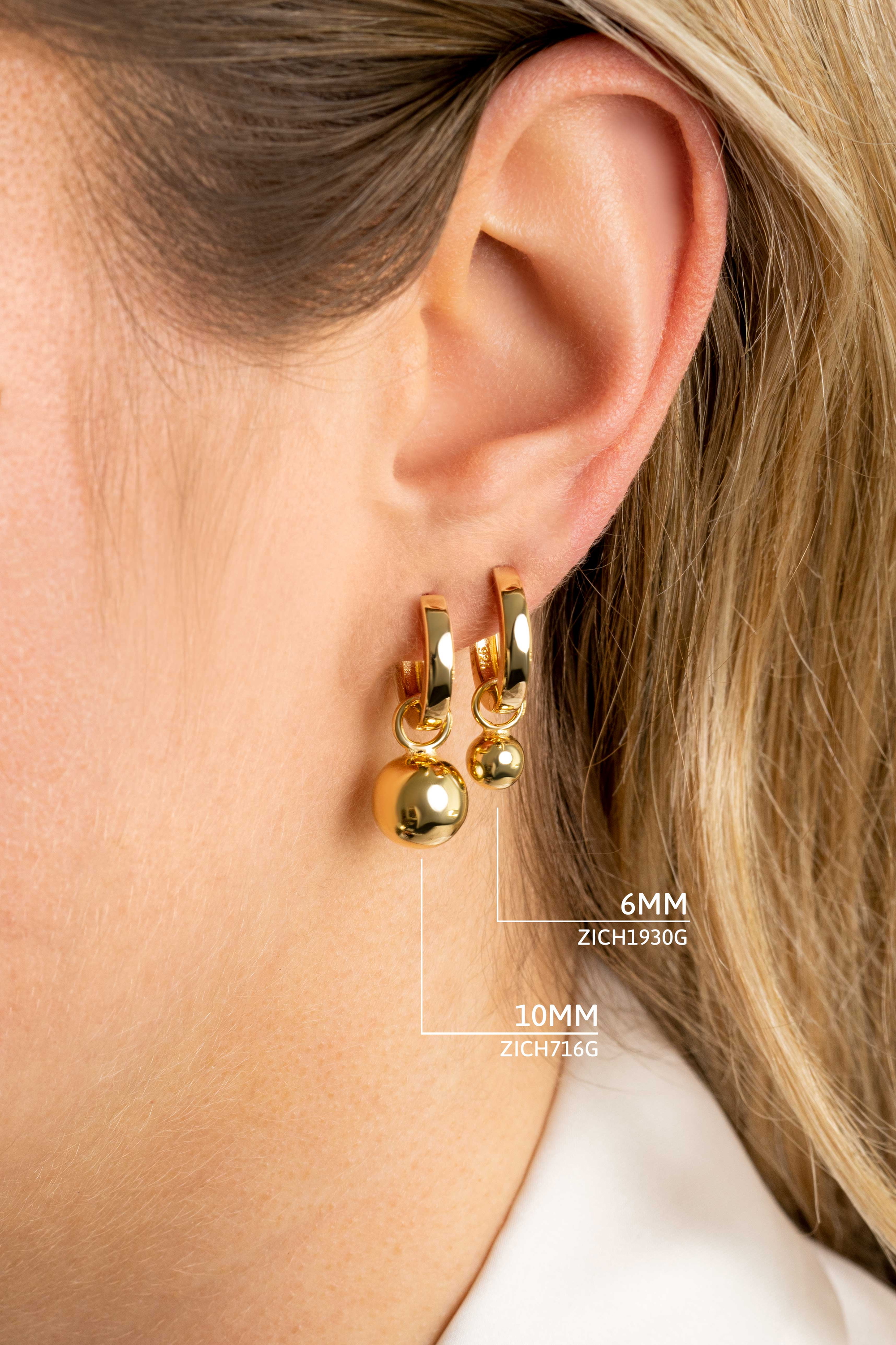 ZINZI silberne Ohrhänger gelb vergoldet Kugel 10mm ZICH716G