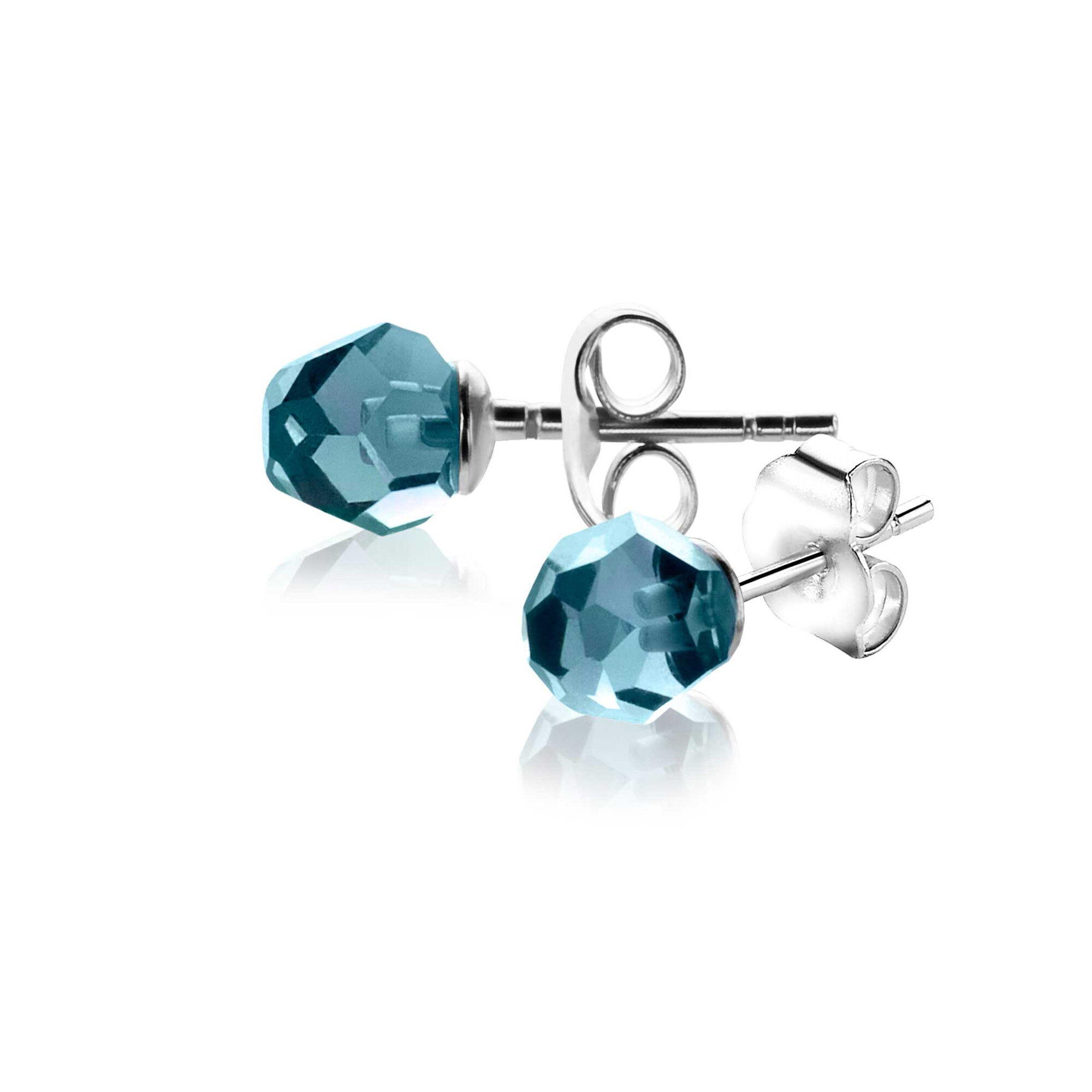 6mm ZINZI silver ear studs with blue bead ZIO1317B