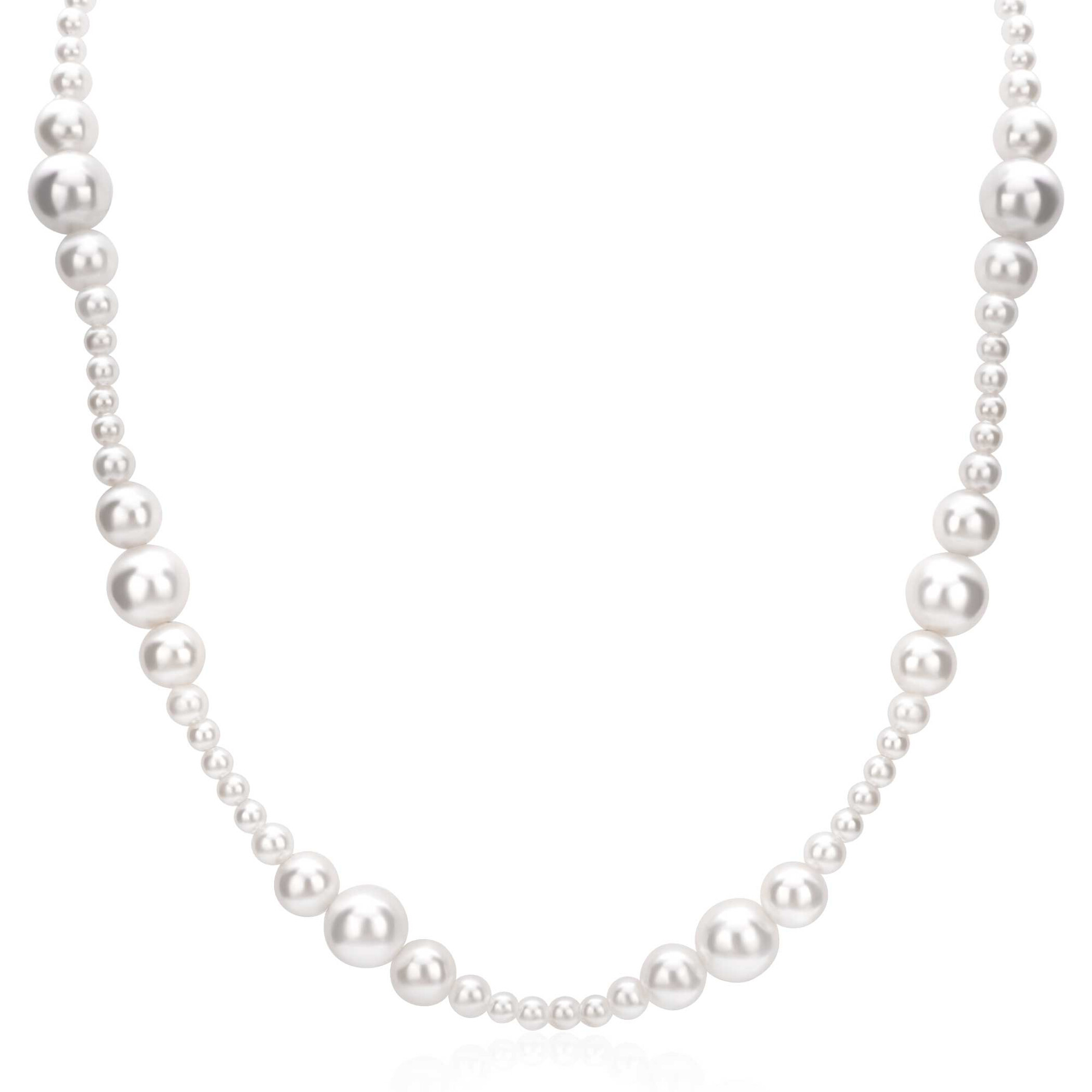 ZINZI gold plated zilveren ketting 45cm met glanzende witte parels in verschillende groottes en speelse opbouw ZIC2908