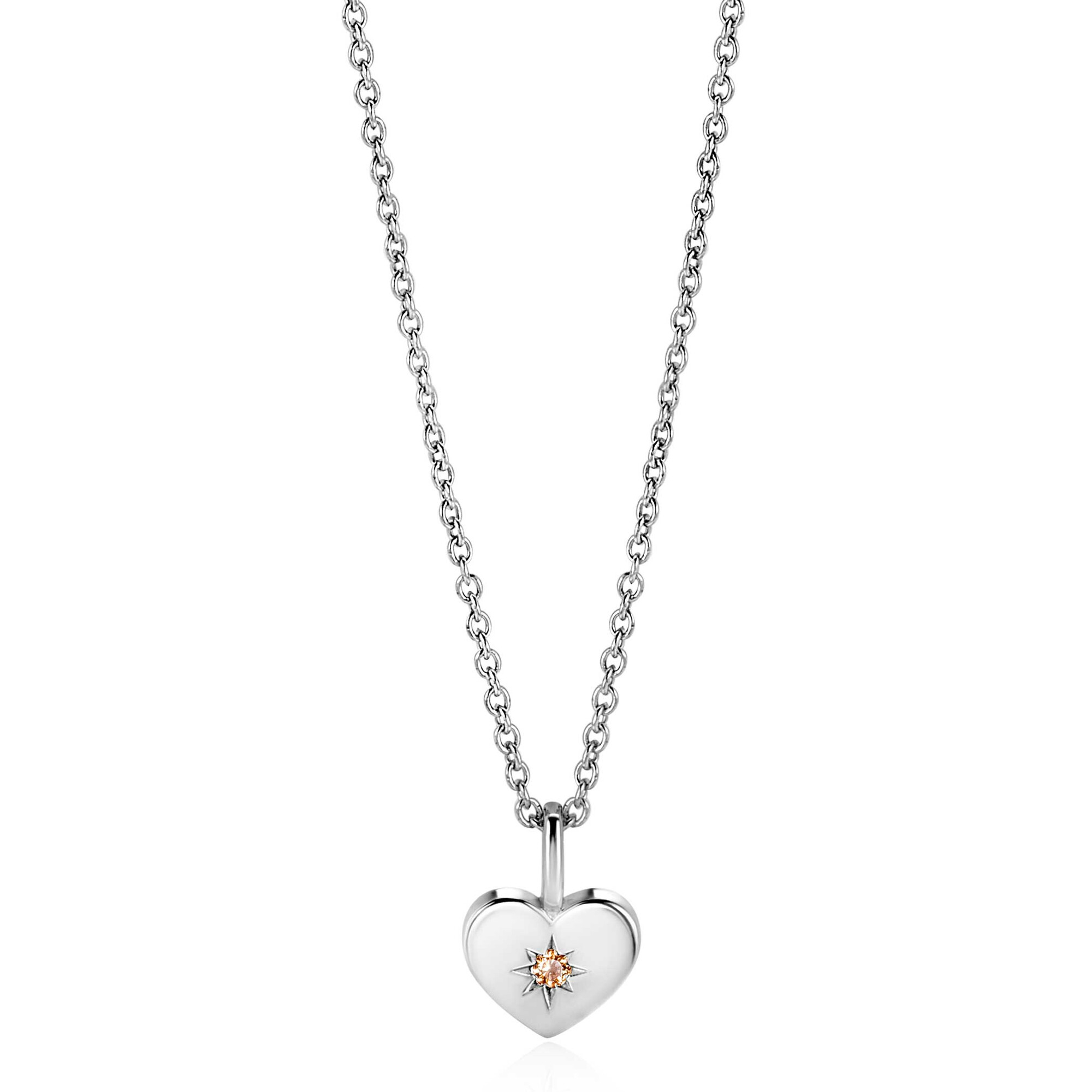 ZINZI zlv. hanger hartvorm birthstones citrien cz.