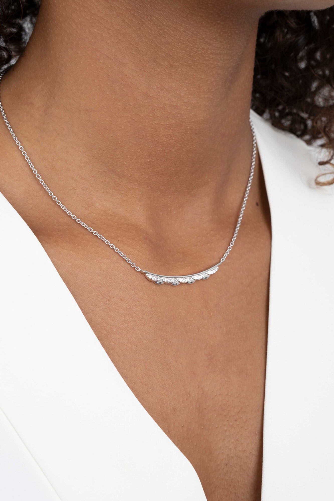 ZINZI silberne Gliederkette 45cm mit golvundd Stab 'waves' mit  weiße Zirkonias ZIC2034