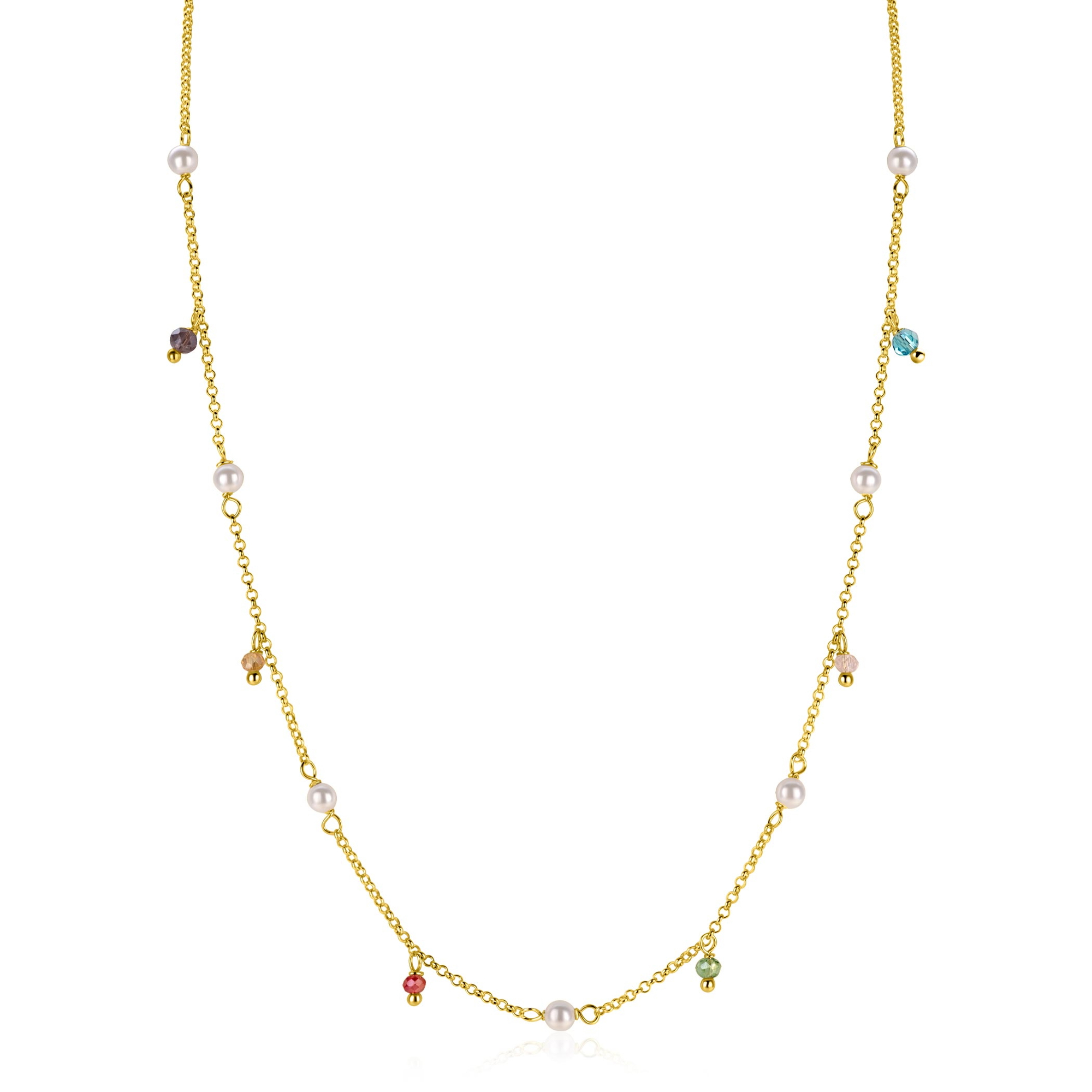 ZINZI zlv. collier gg.verg. parel en kleursteentjes