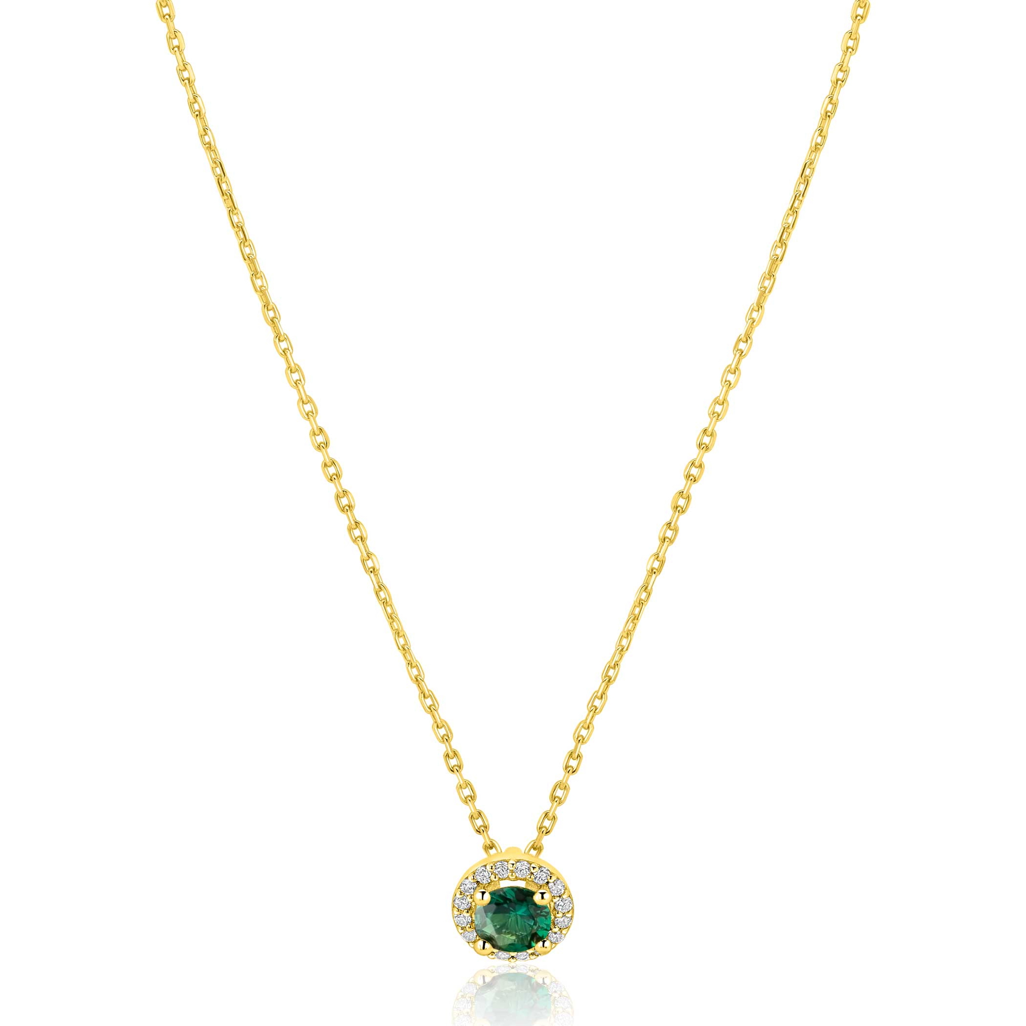 ZINZI goldplated zilveren ketting 45cm met smaragdgroene kleursteen in entourage zetting ZIC2697G