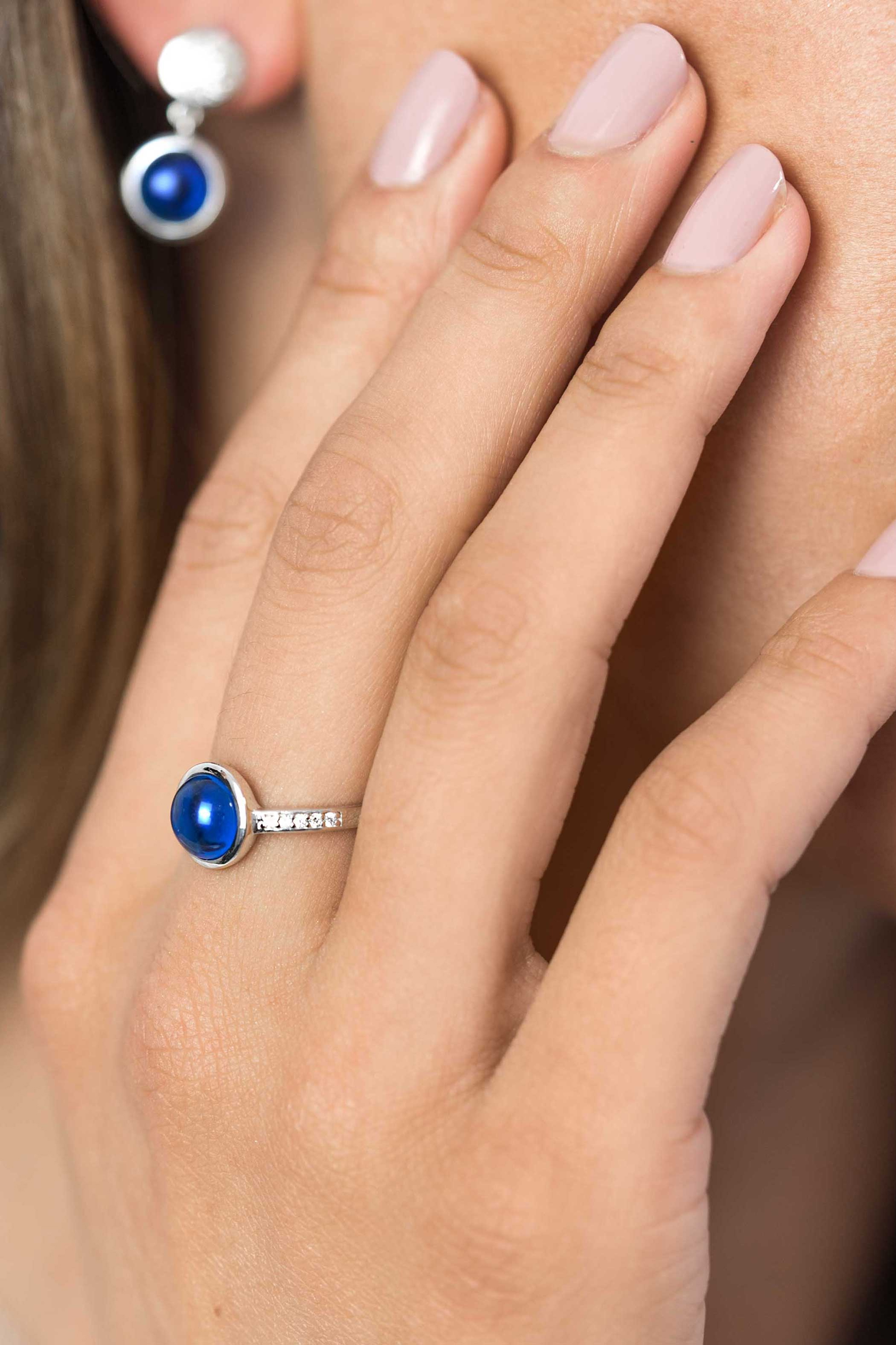 ZINZI silberner Ring rund blau weiß ZIR1871