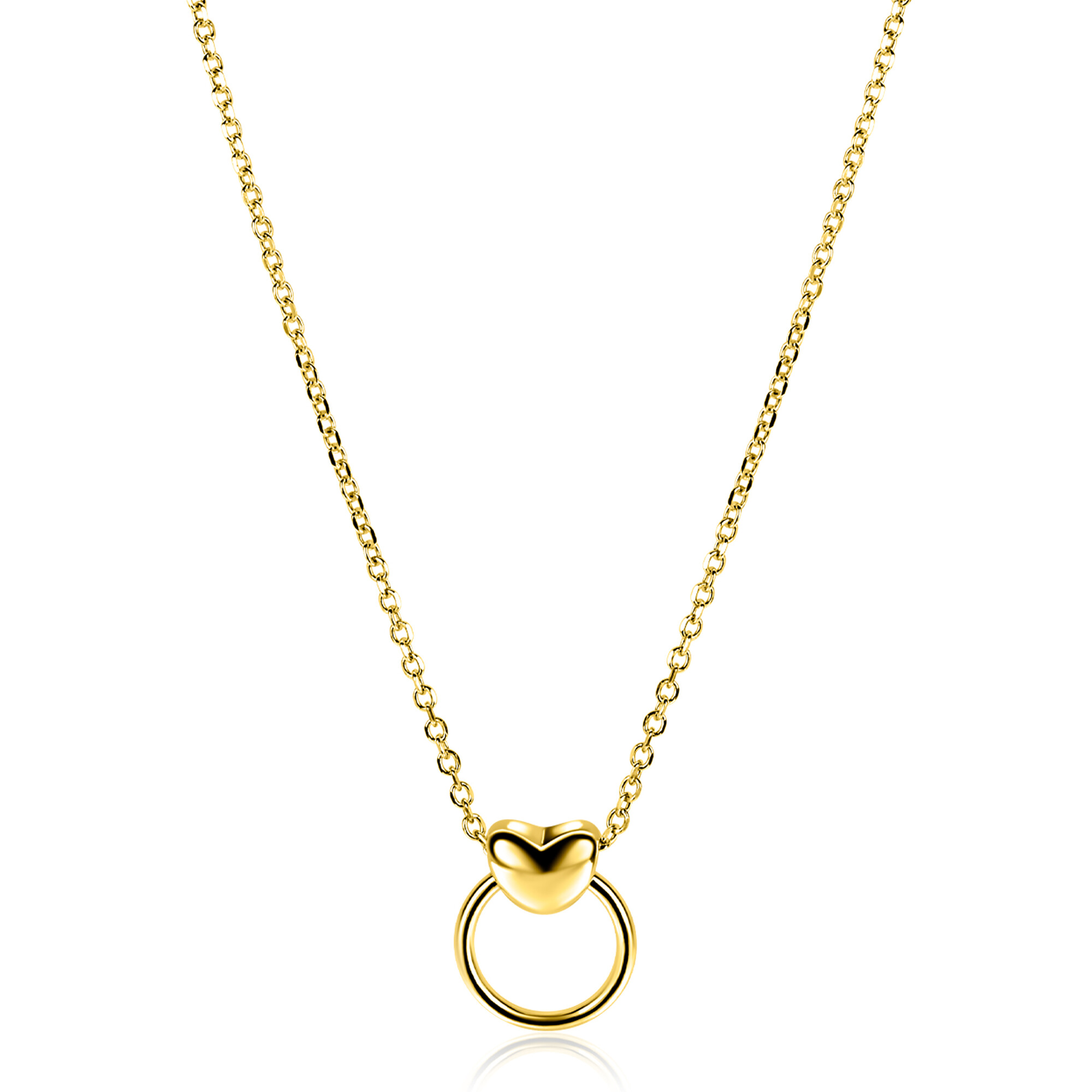 ZINZI zlv. collier gg.verg. hart en open ring 42/45cm