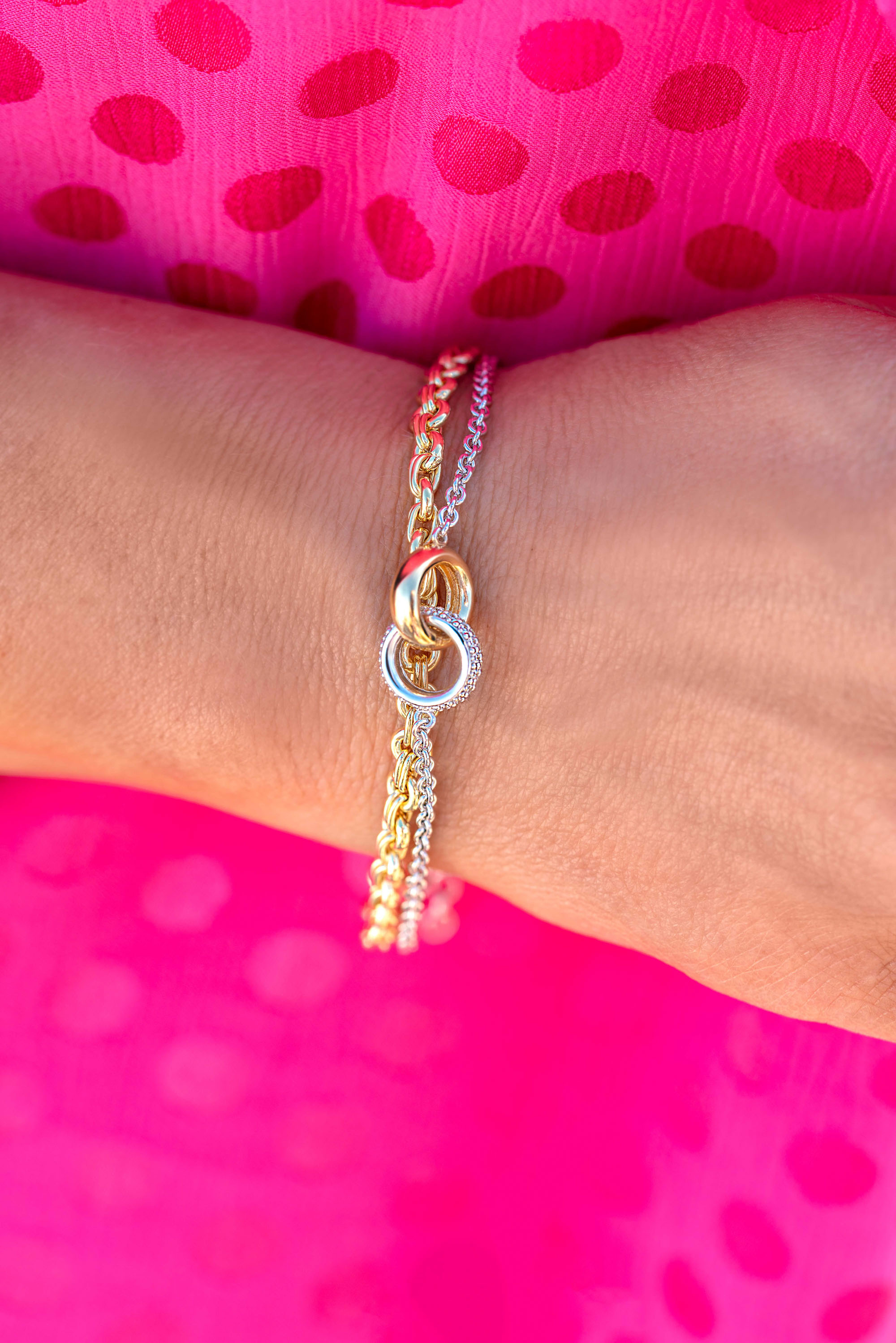 ZINZI zilveren armband bicolor schakel met twee ringen verbonden 18-21cm ZIA2102