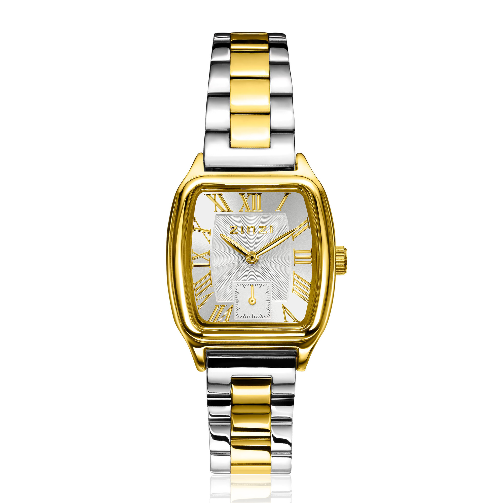 ZINZI Contour Watch Silver sunray Dial and Rectangular Case Stainless Steel bicolor Chain Strap 26mm ZIW3033