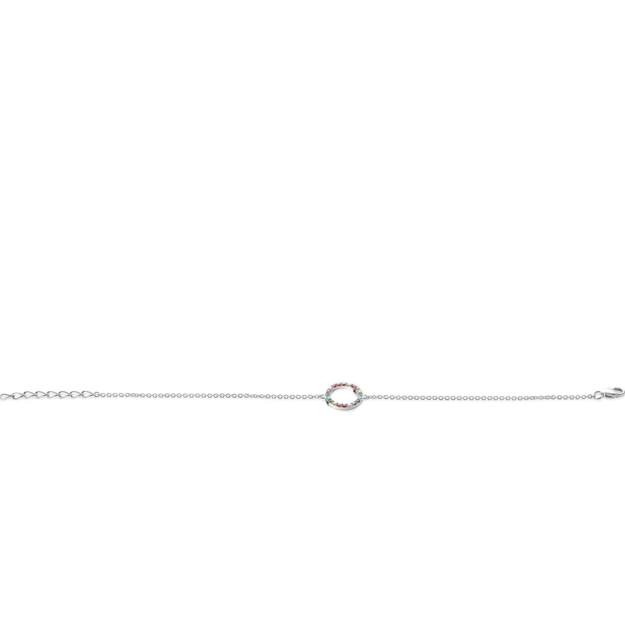 ZINZI silver bracelet with open circle 12mm set with rainbow stones 17-20cm ZIA2170Z
