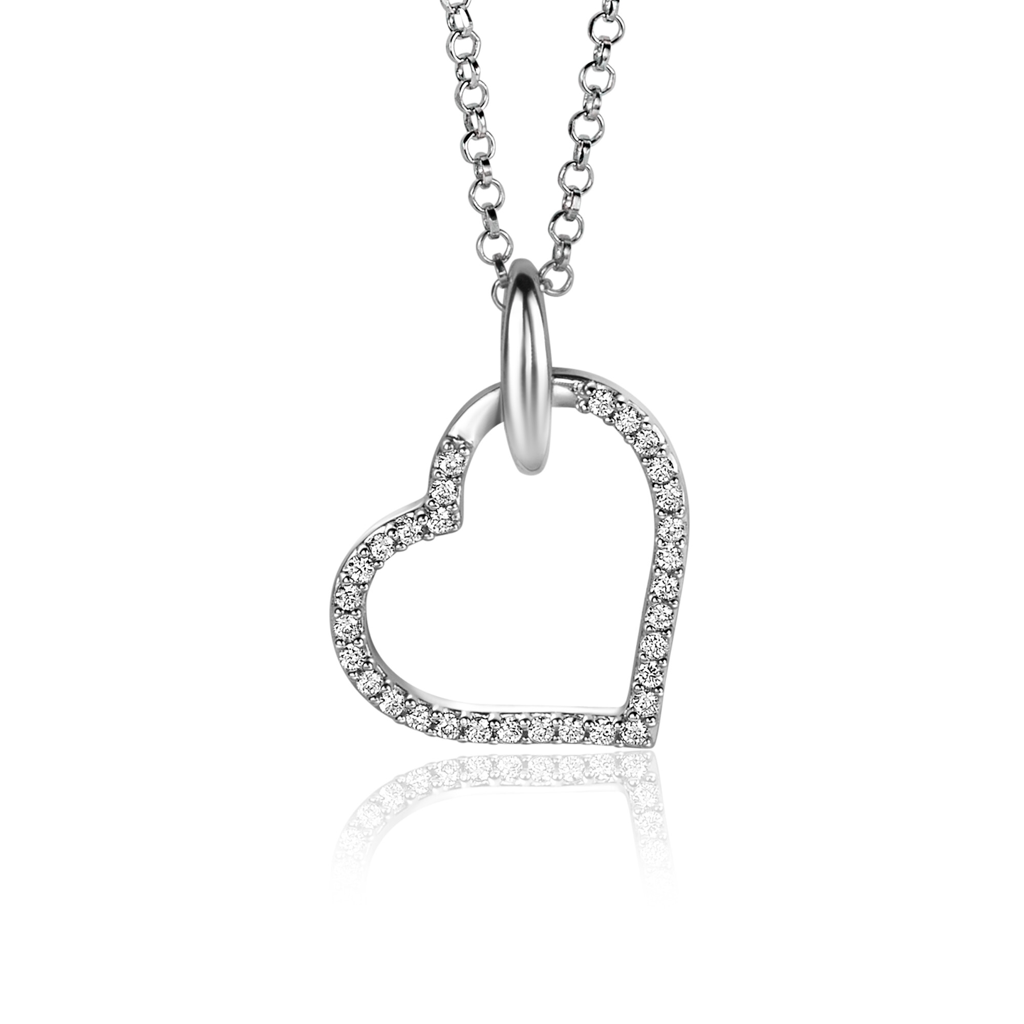 ZINZI zlv. hanger open hart met zirconia's