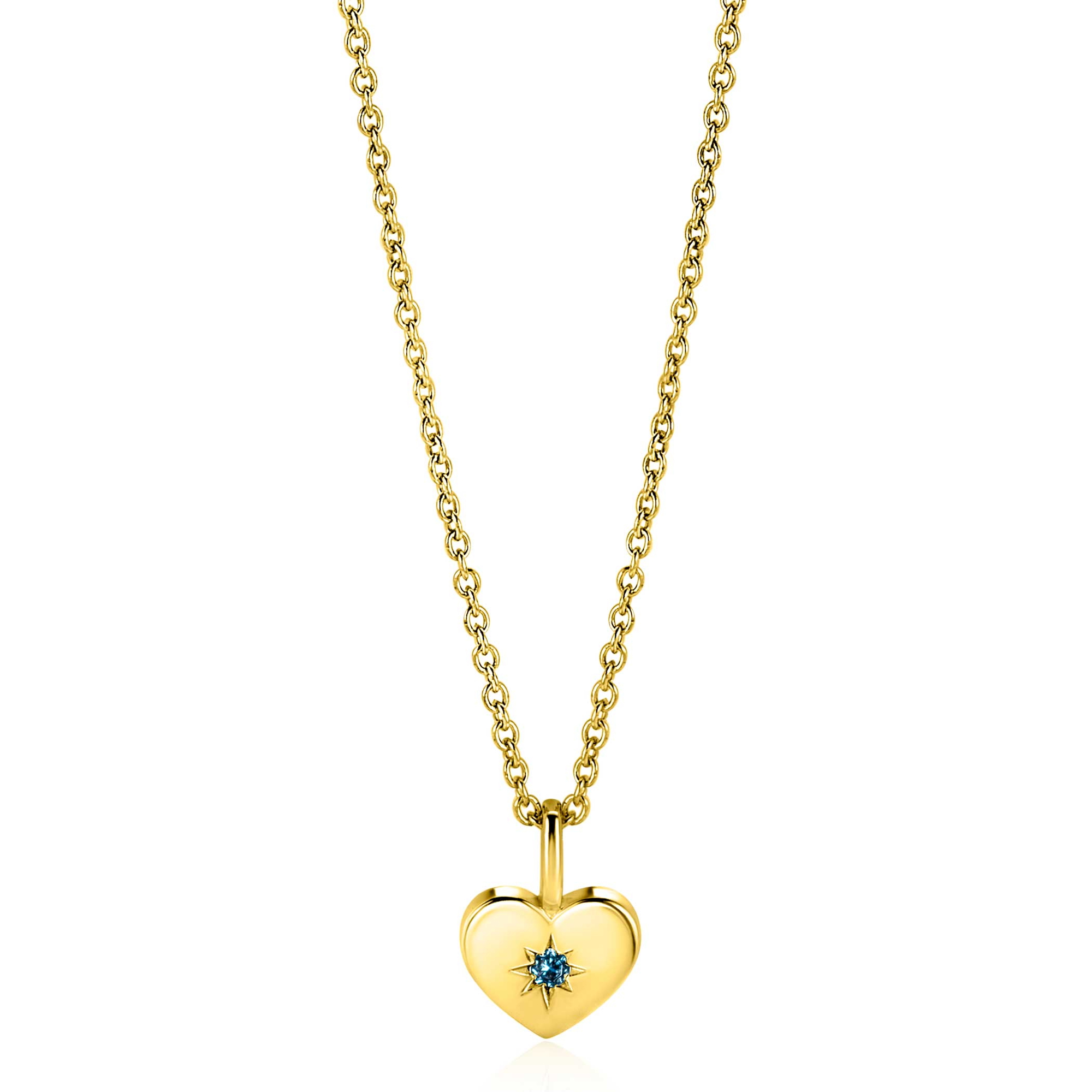 MAART hanger 12mm gold plated hart geboortesteen blauw aquamarijn zirconia (zonder collier)