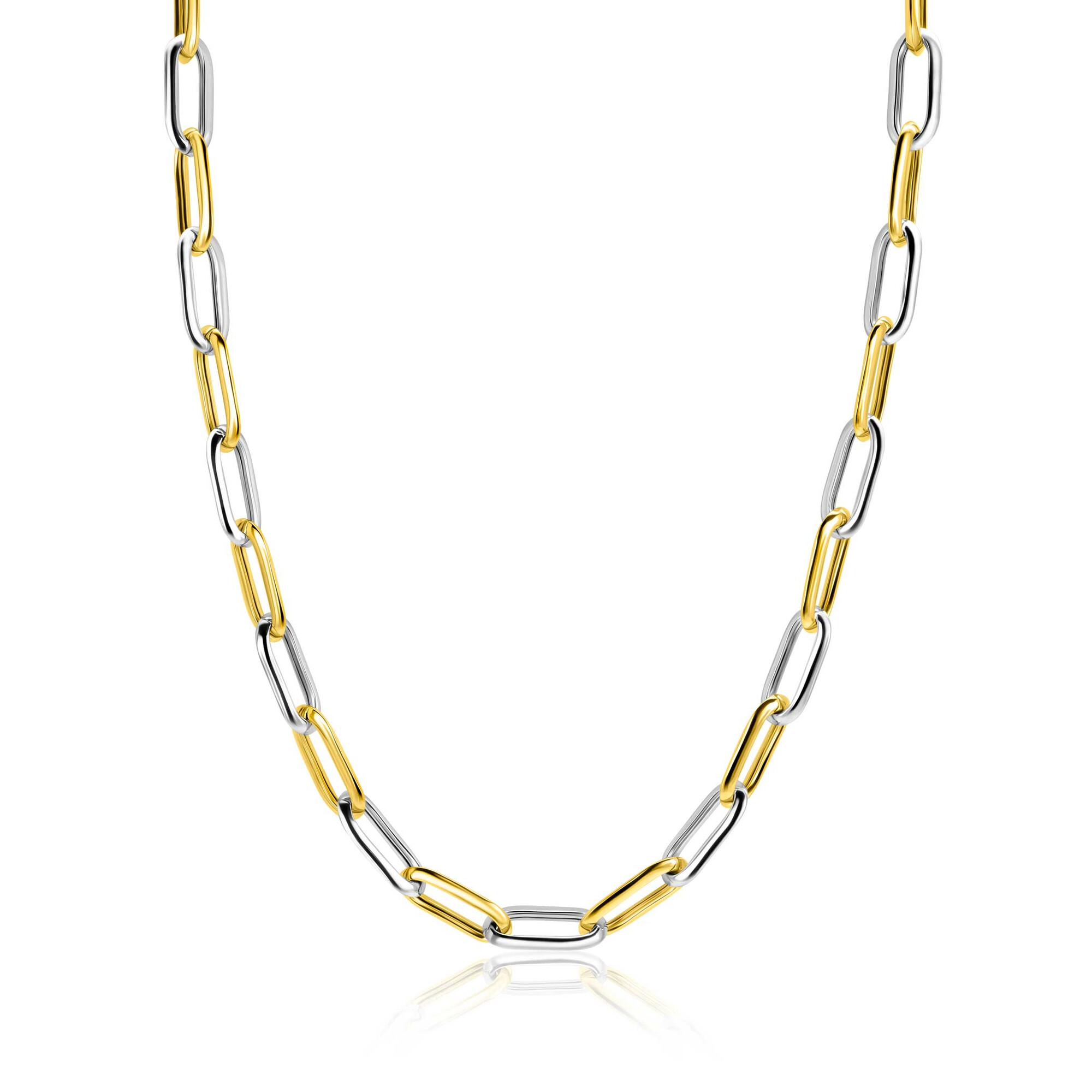 ZINZI bicolor oval link necklace alternating gold plated and silver links 45cm ZIC2668