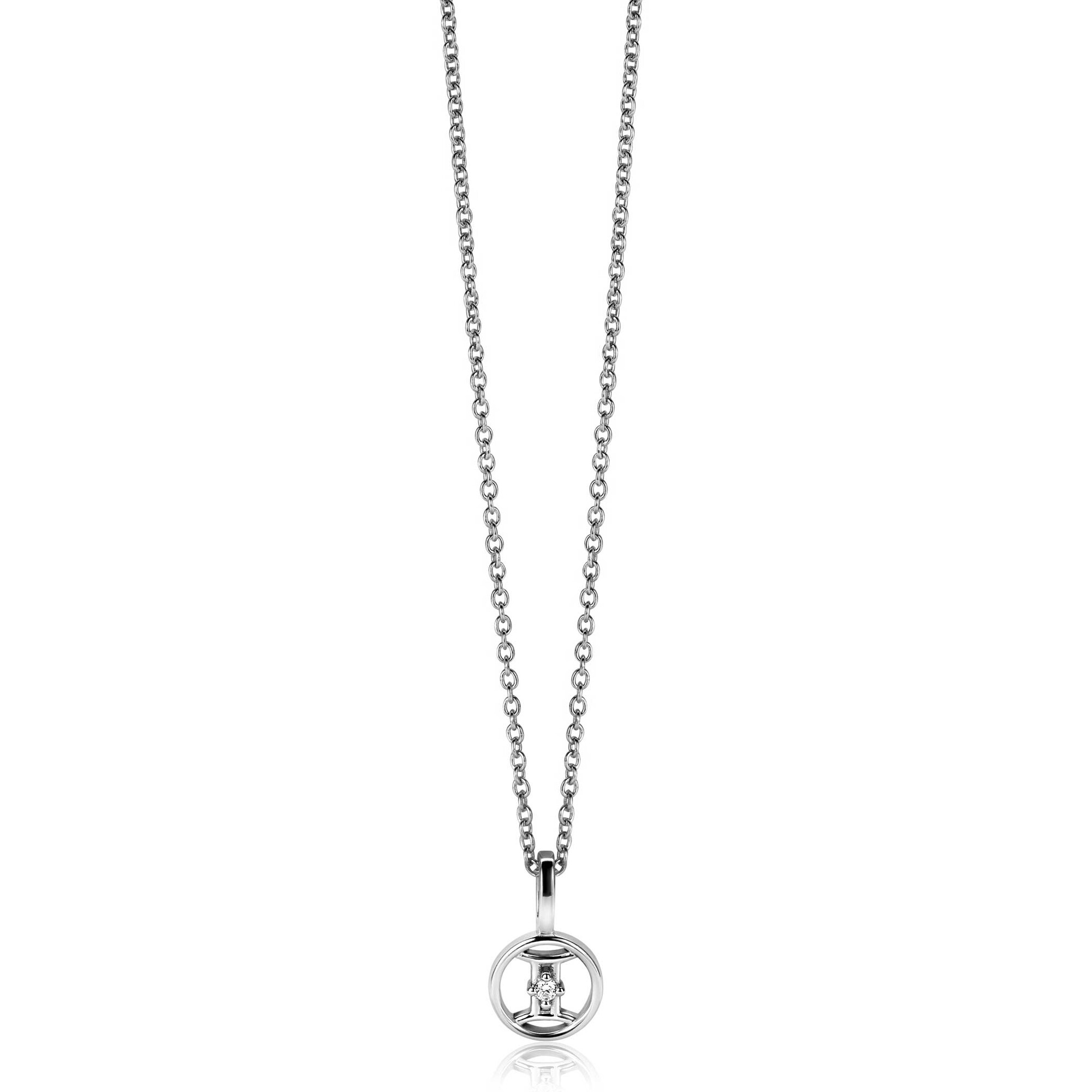 9mm ZINZI silver Gemini zodiac sign pendant set with white zirconias ZIH-TWE (without necklace)