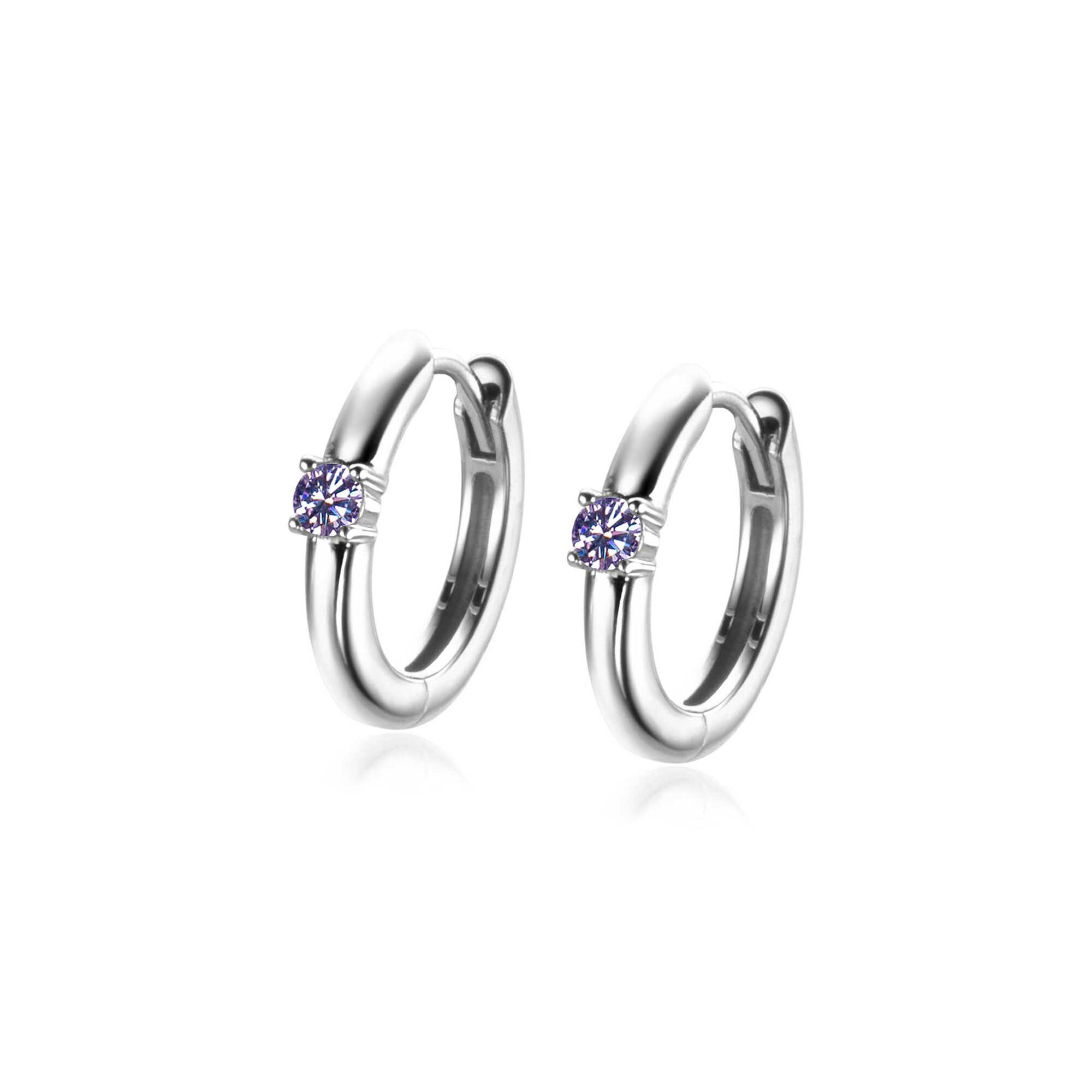 JUNI oorringen 13mm zilver met geboortesteen licht paars amethist zirconia
