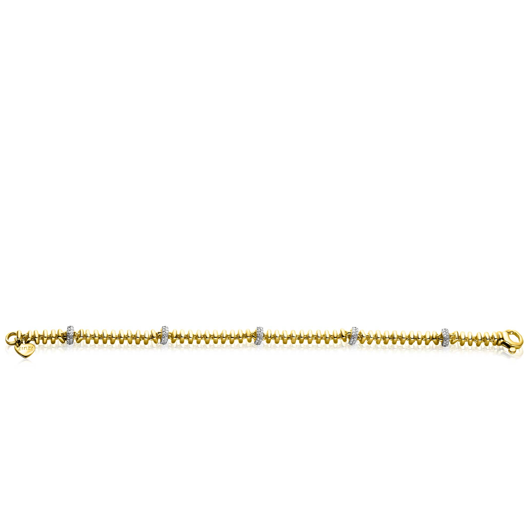 ZINZI vergoldetes Silberarmband mit quadratischen Gliedern, 6 mm breit, abwechselnd mit weißen Zirkonias besetzt, 19 cm ZIA2678Y