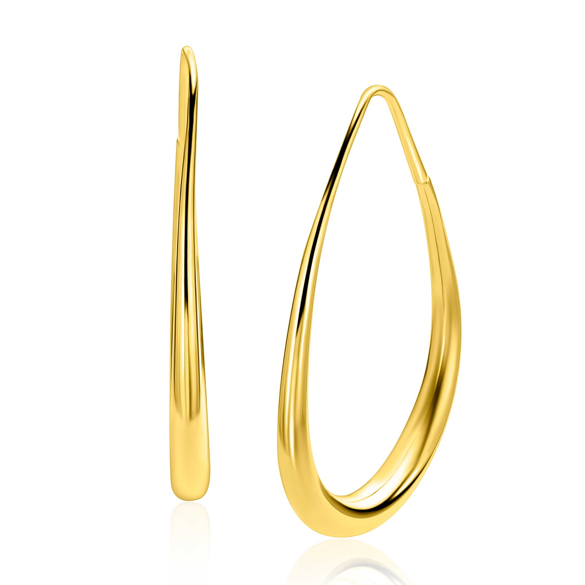 39mm ZINZI gold plated zilveren druppelvormige extra grote oorringen gladde buis 3,5mm ZIO-BF149G

