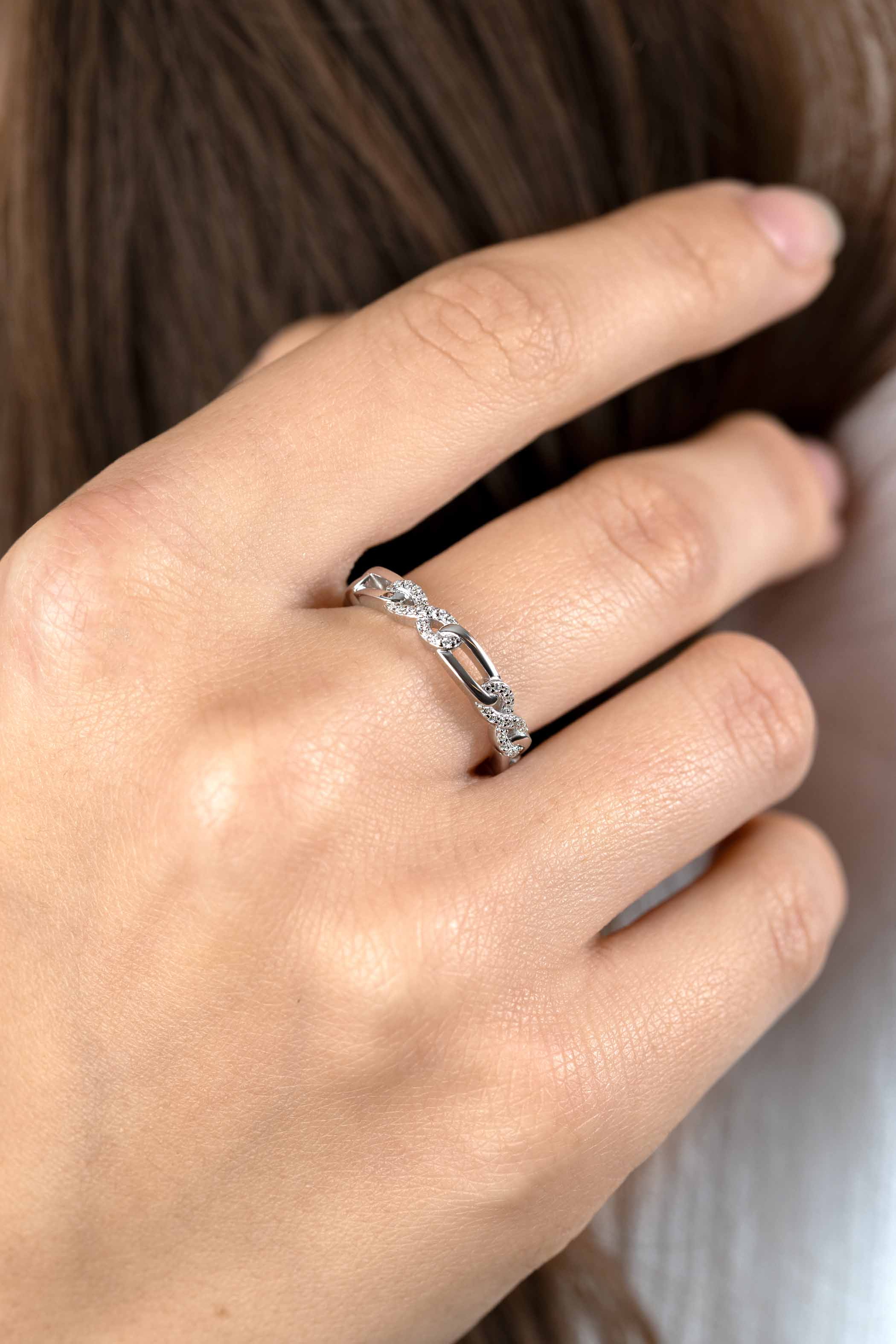ZINZI zlv. ring infinity zirc. en ovale schakels mt.62