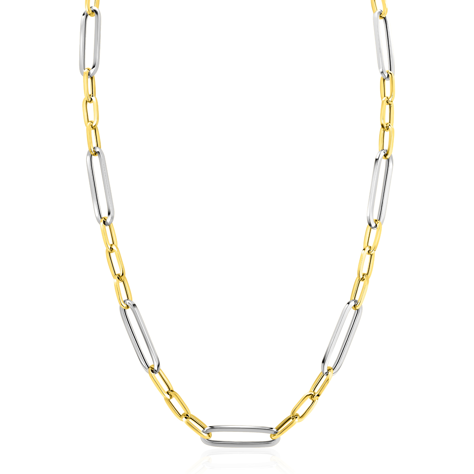 ZINZI zilveren bicolor schakelketting 45cm met ovale schakels 7mm breed ZIC2752