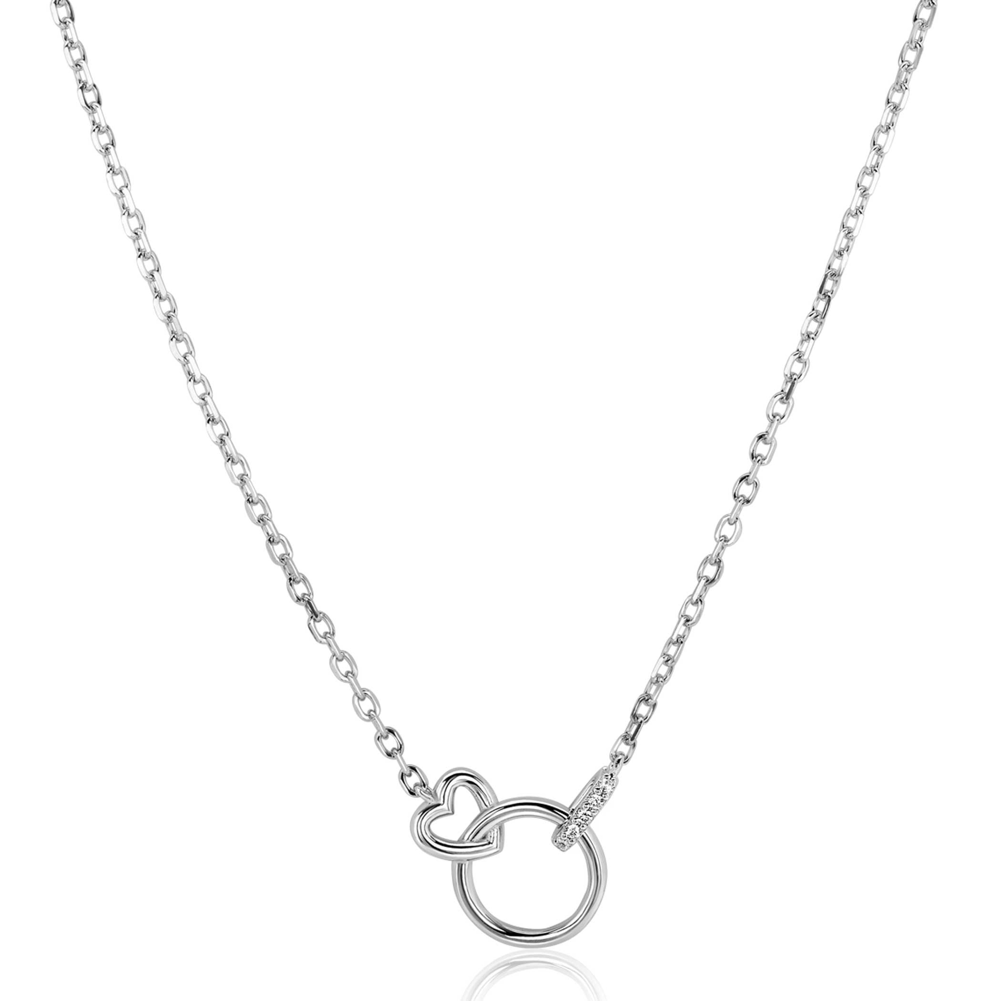 ZINZI zilveren ketting 45cm met verbonden hart en rondje ZIC2811